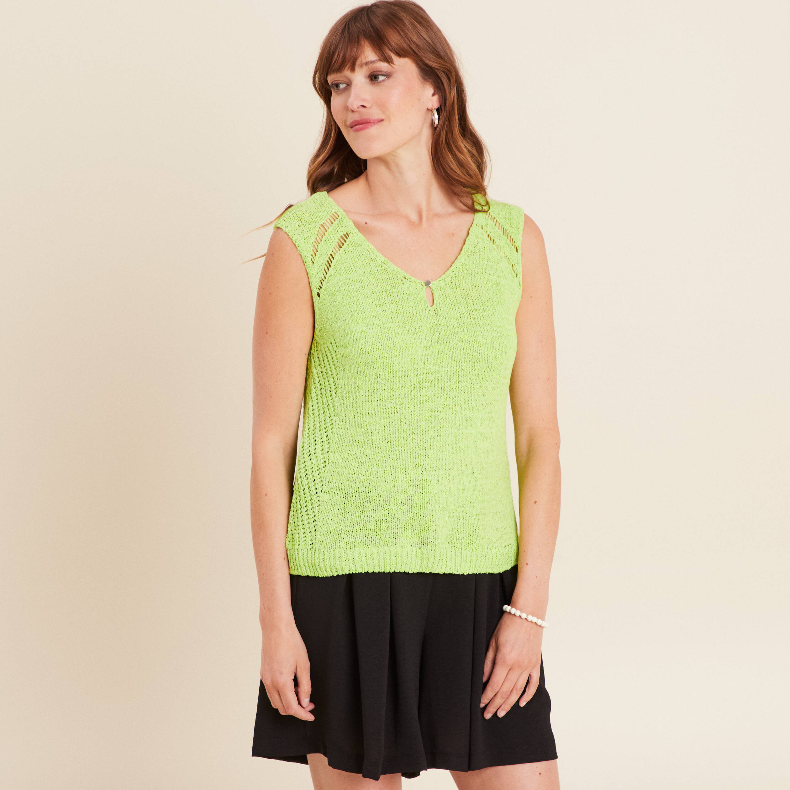 debardeur tricot sans manches vert anis femme Débardeur tricot sans manches vert anis femme
