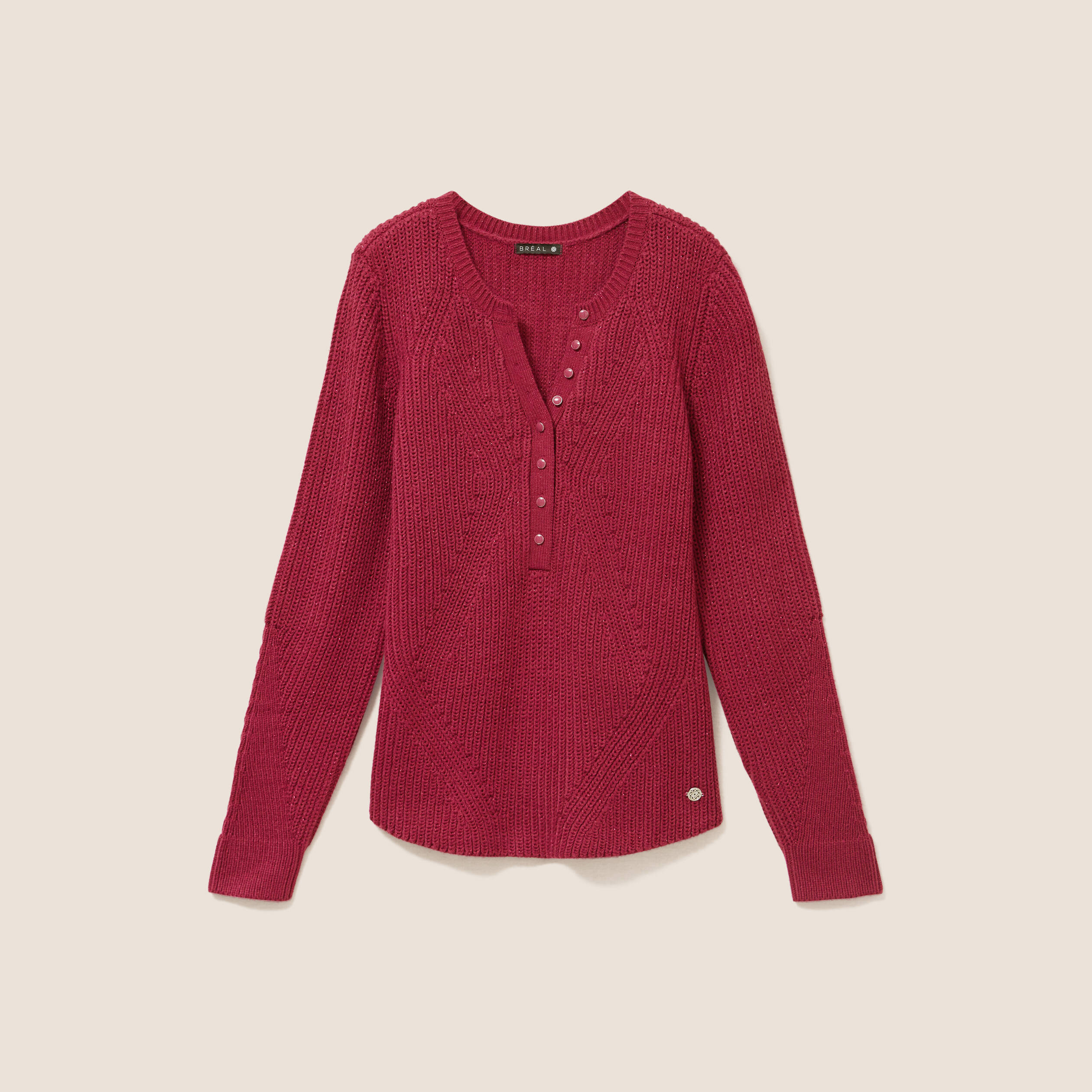 Pull manches longues rouge fonc&eacute; femme