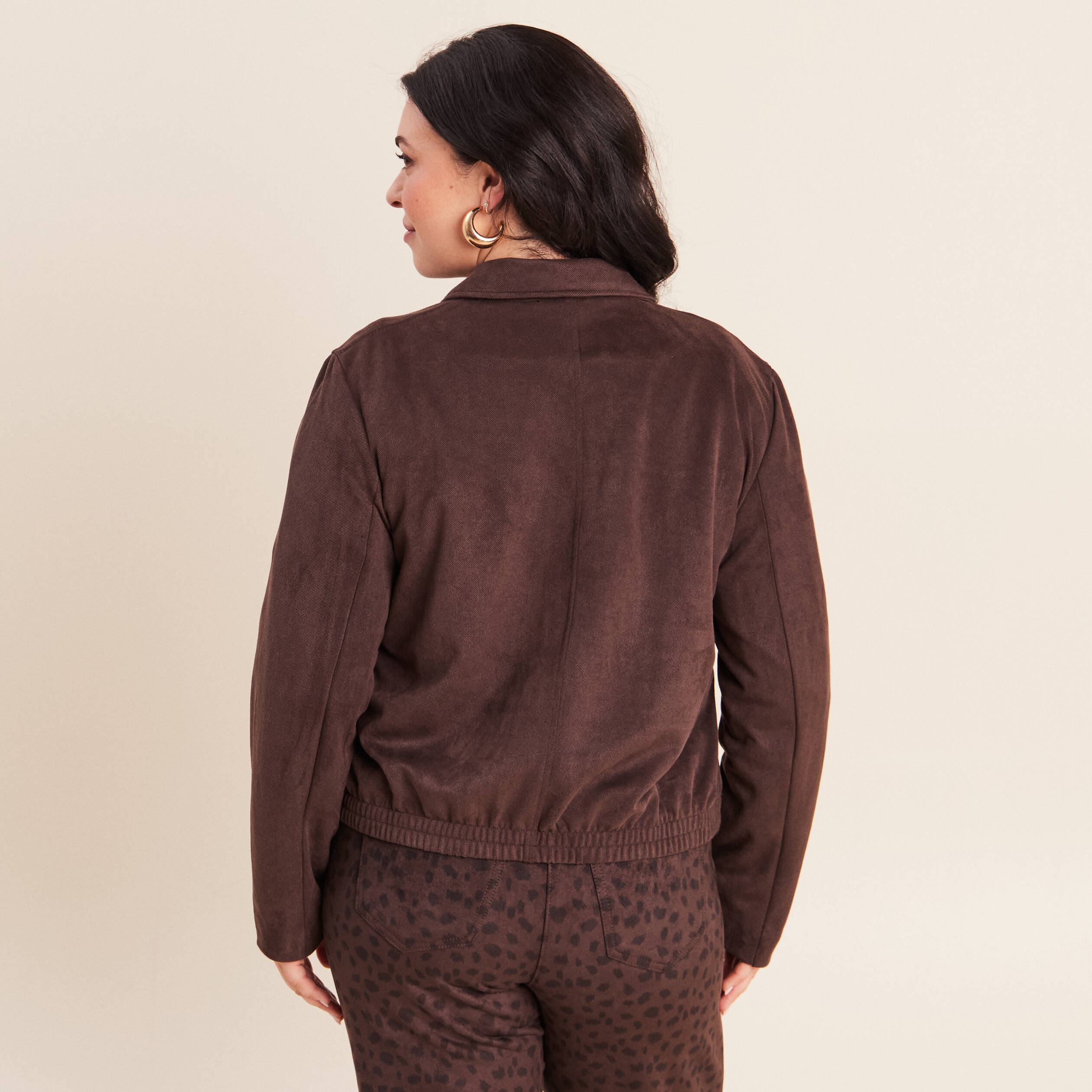 Veste doubl&eacute;e marron fonc&eacute; femme