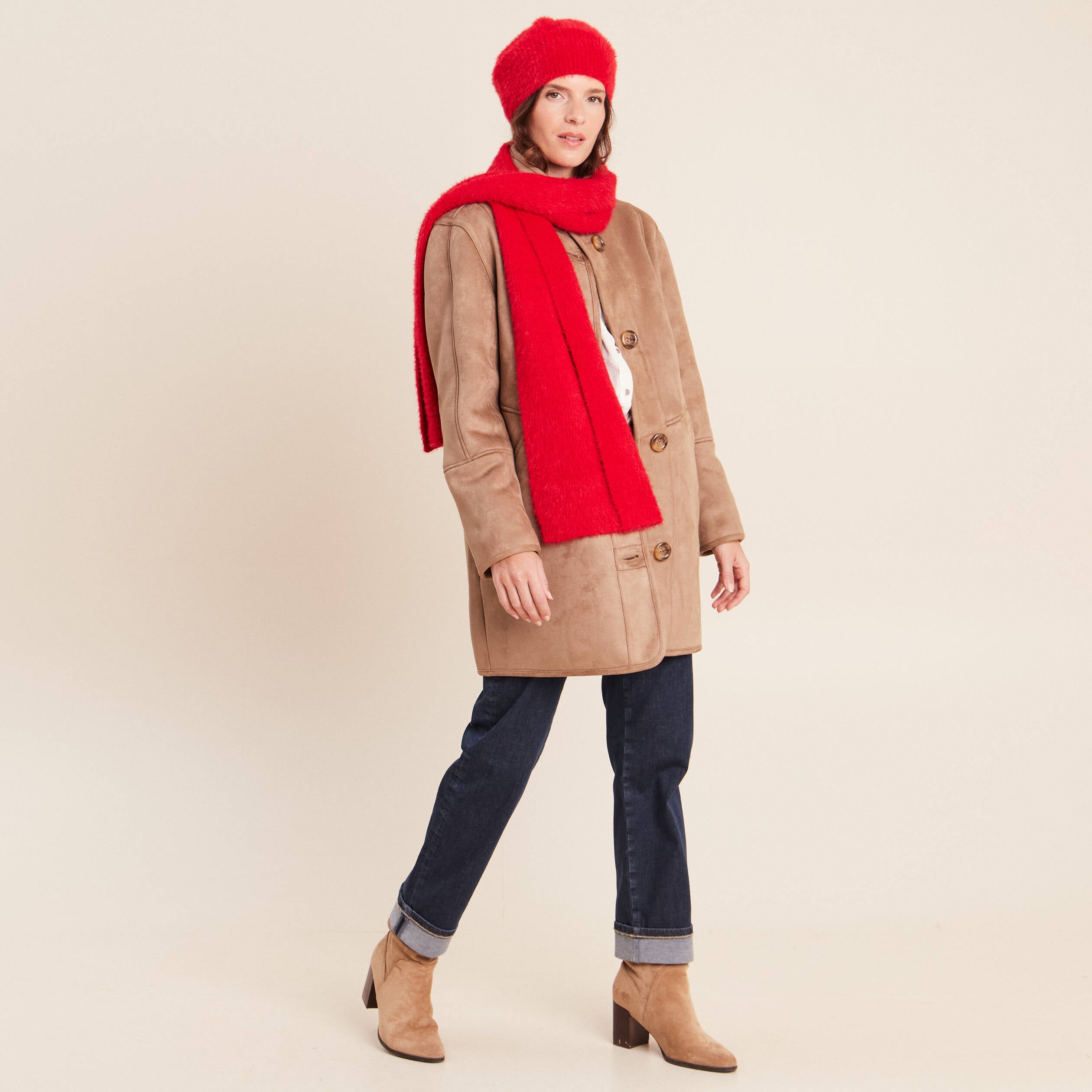 Manteau col montant sable femme