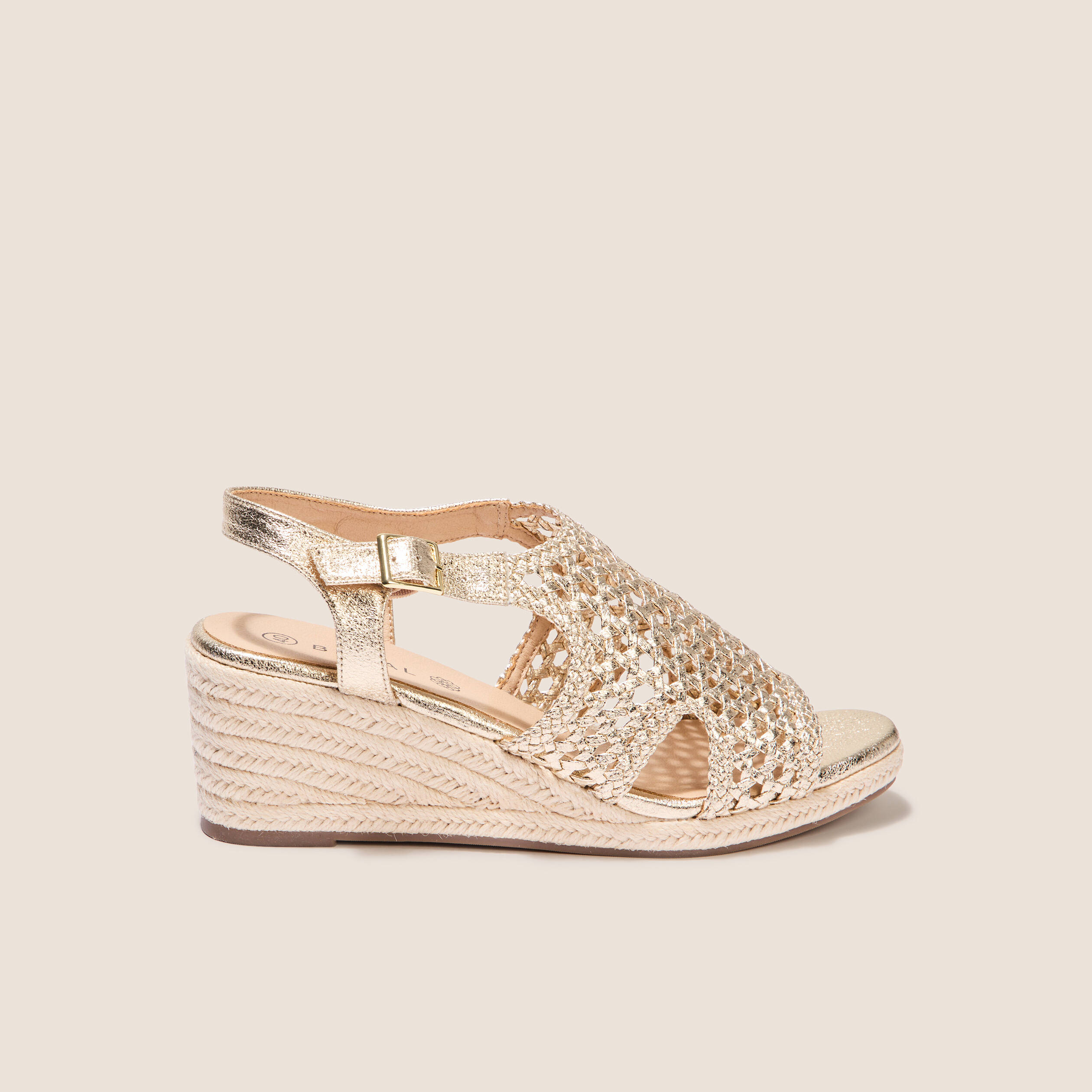 Sandales à talon compensé couleur or femme | Vibs