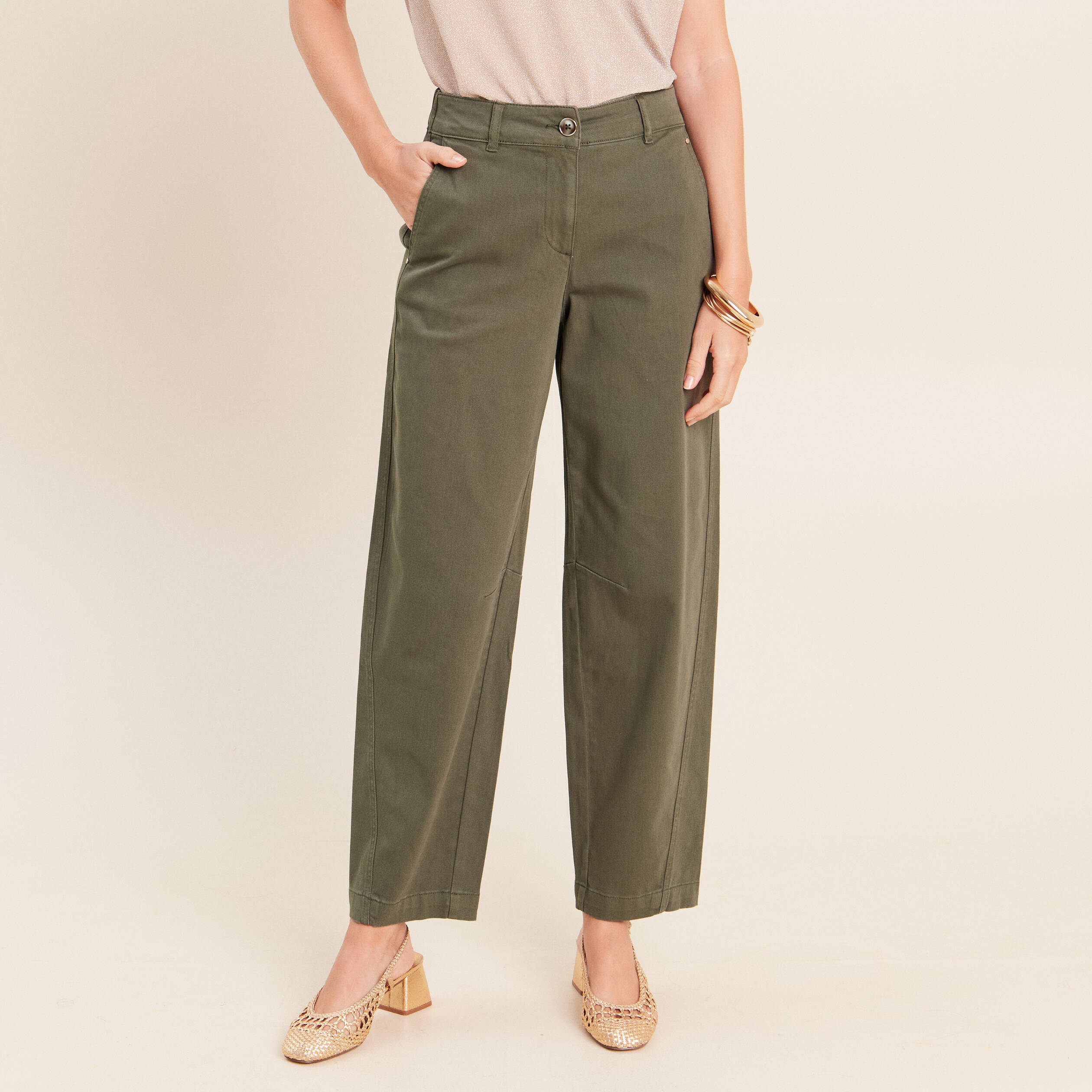 Pantalon boyfriend vert kaki femme