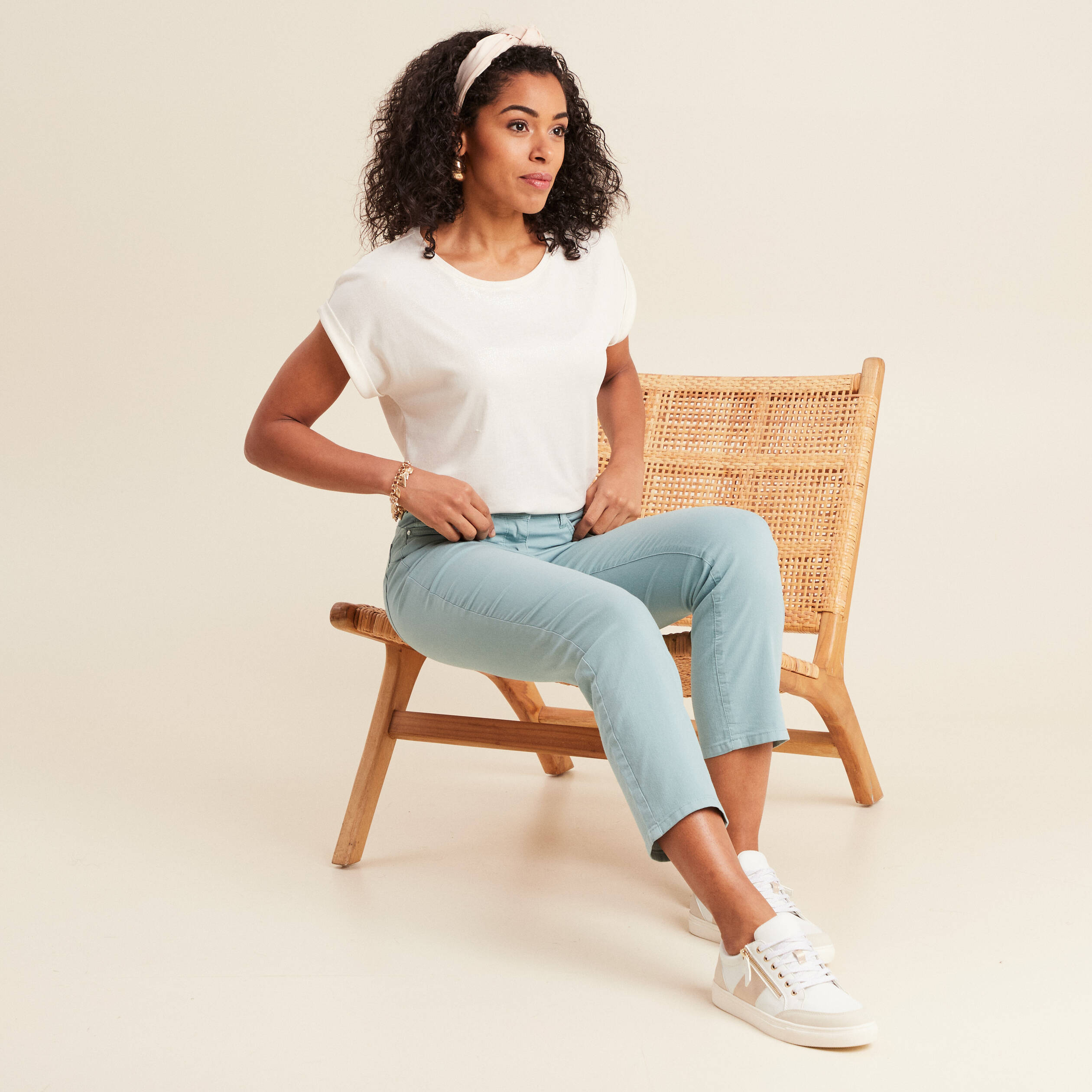 pantalon droit taille haute 78eme bleu canard femme Pantalon droit taille haute 7/8ème bleu canard femme