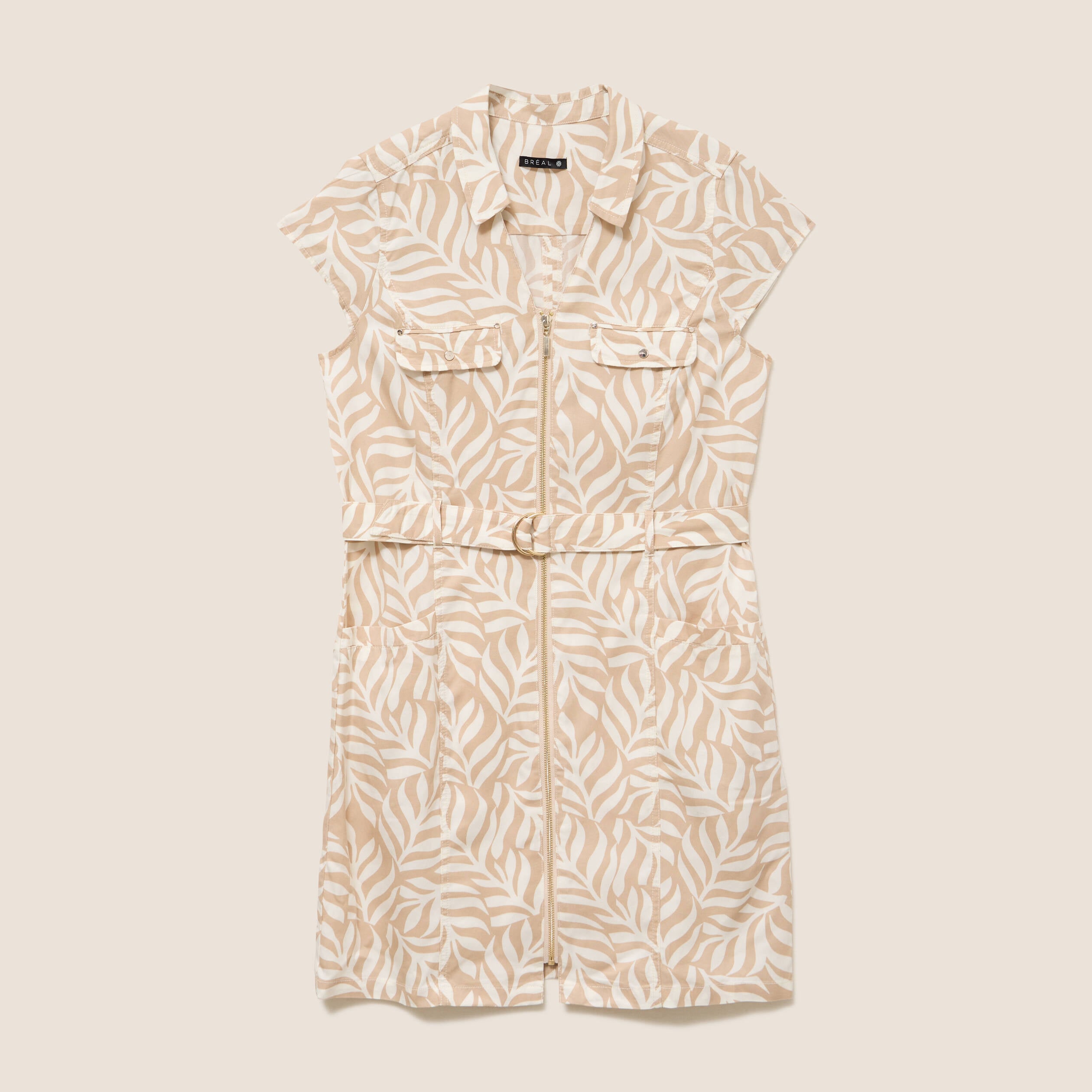 Robe droite zipp&eacute;e beige femme