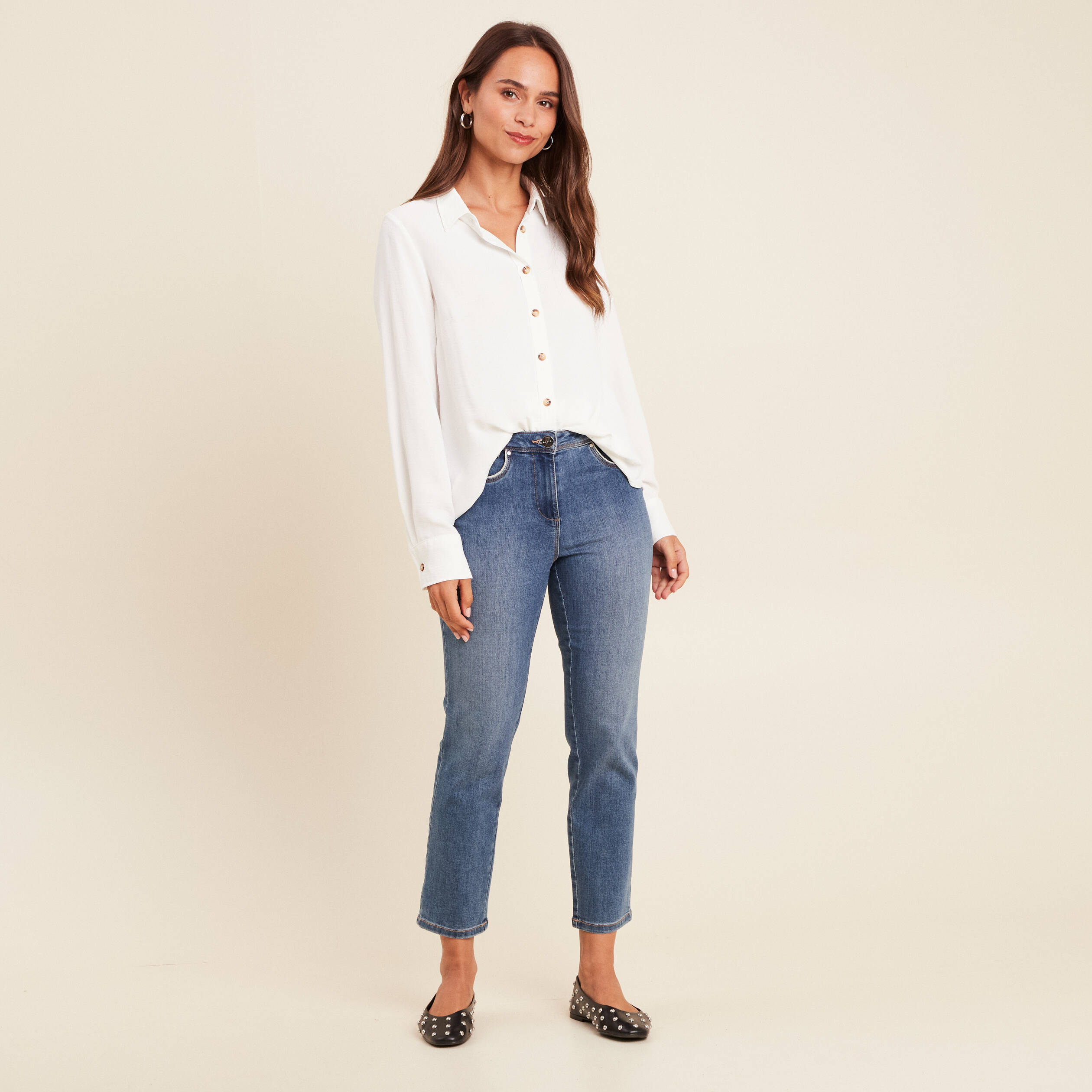 chemise fluide manches longues ecru femme Chemise fluide manches longues ecru femme