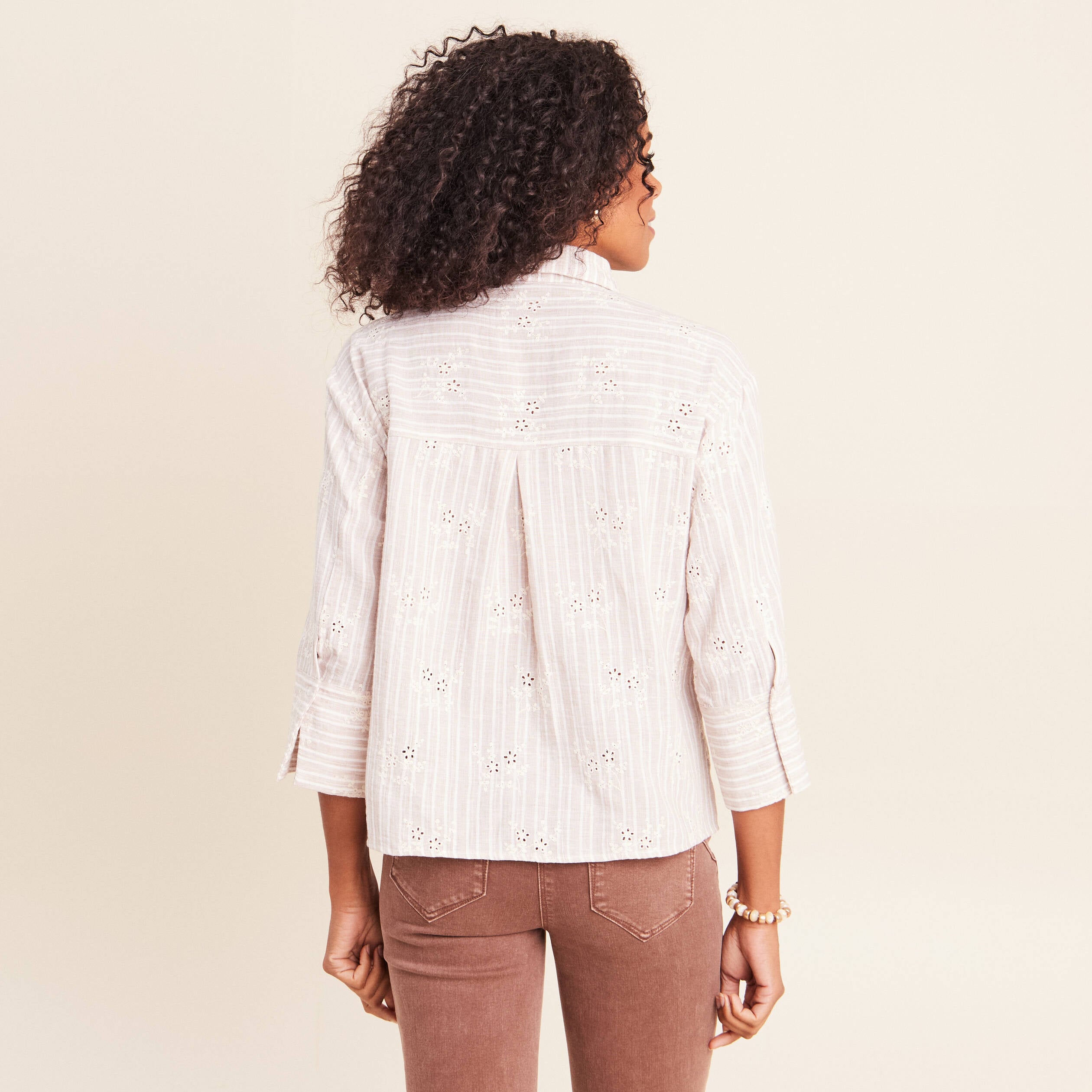 Chemise ample courte avec broderie marron chocolat femme