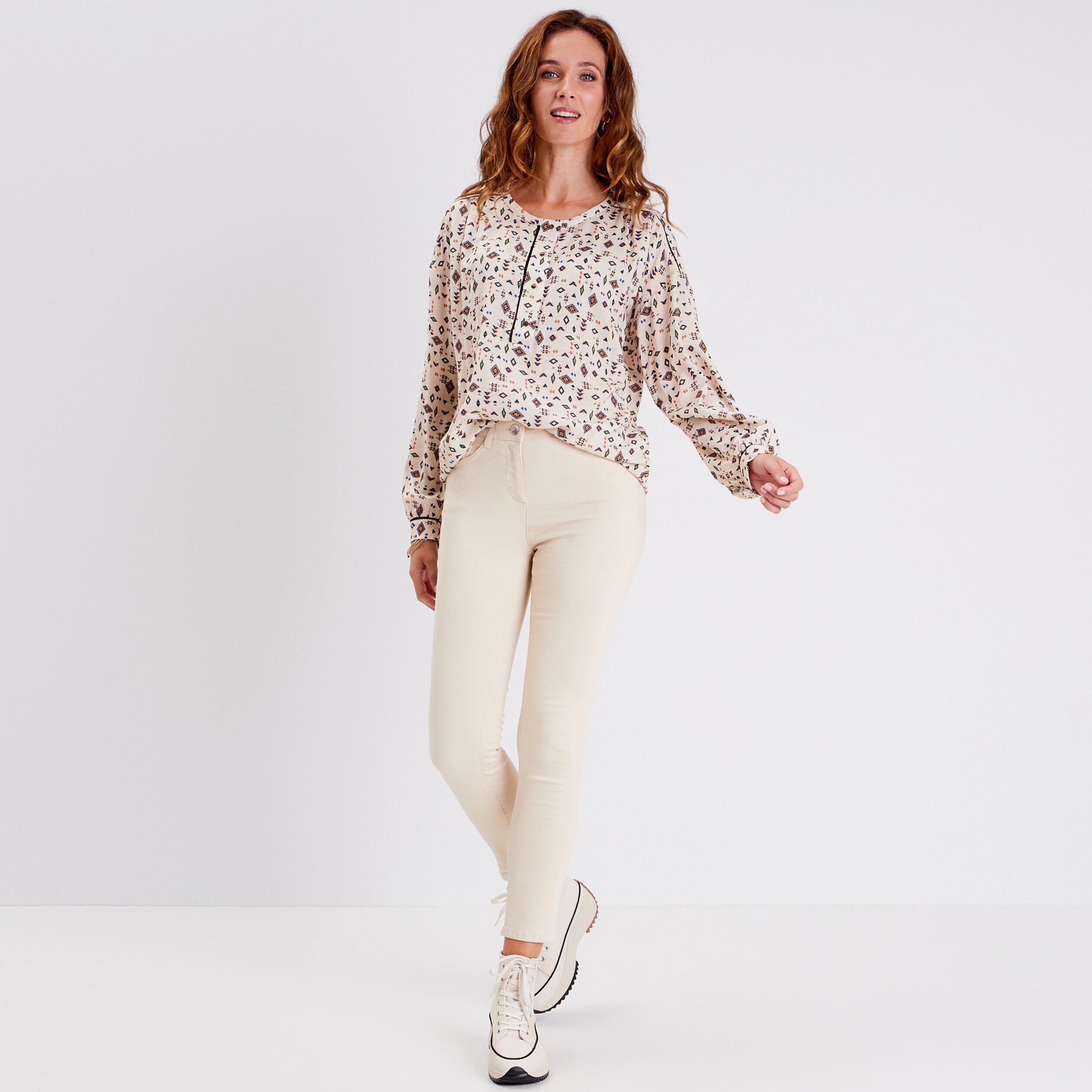 Blouse manches longues beige femme