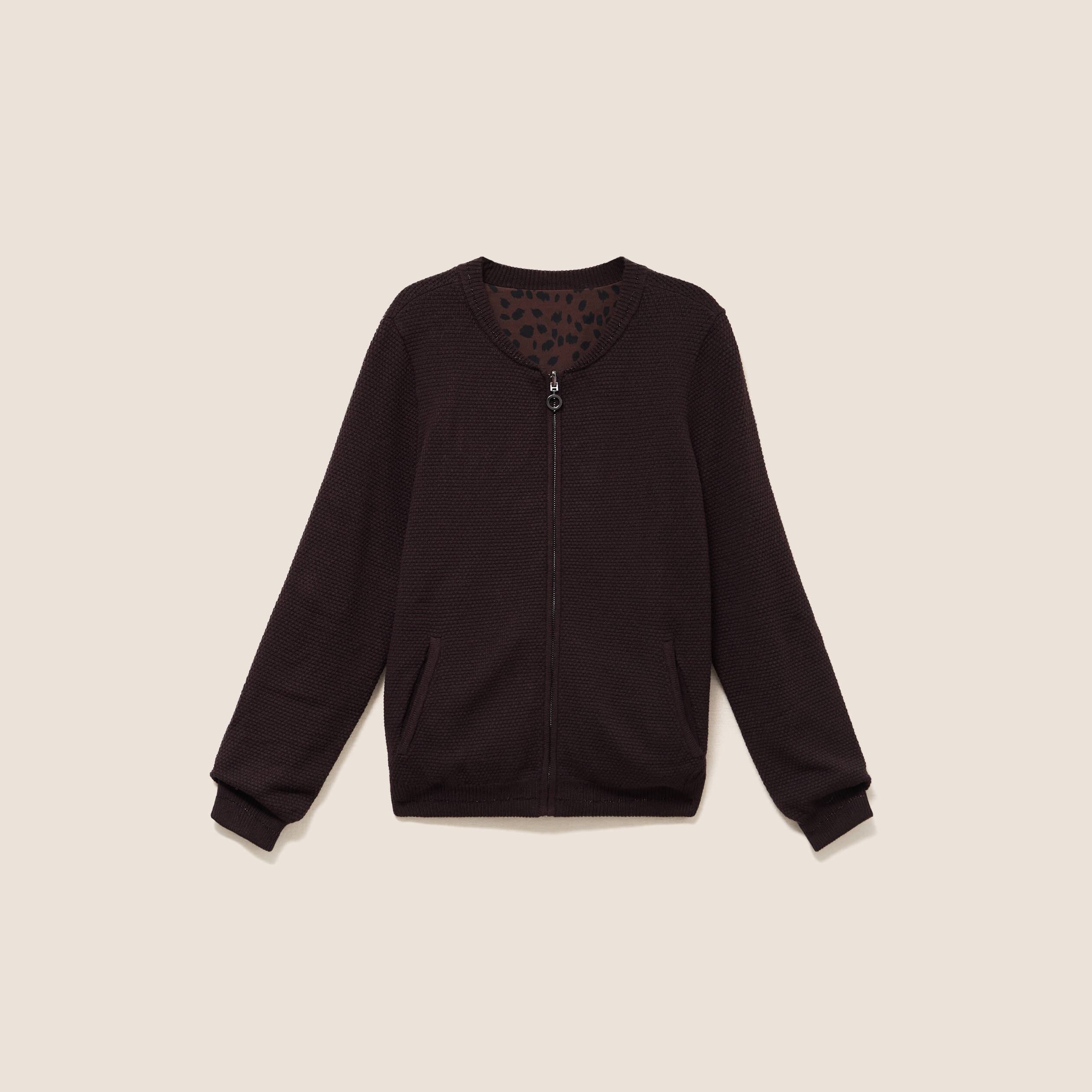 Gilet r&eacute;versible manches longues marron fonc&eacute; femme