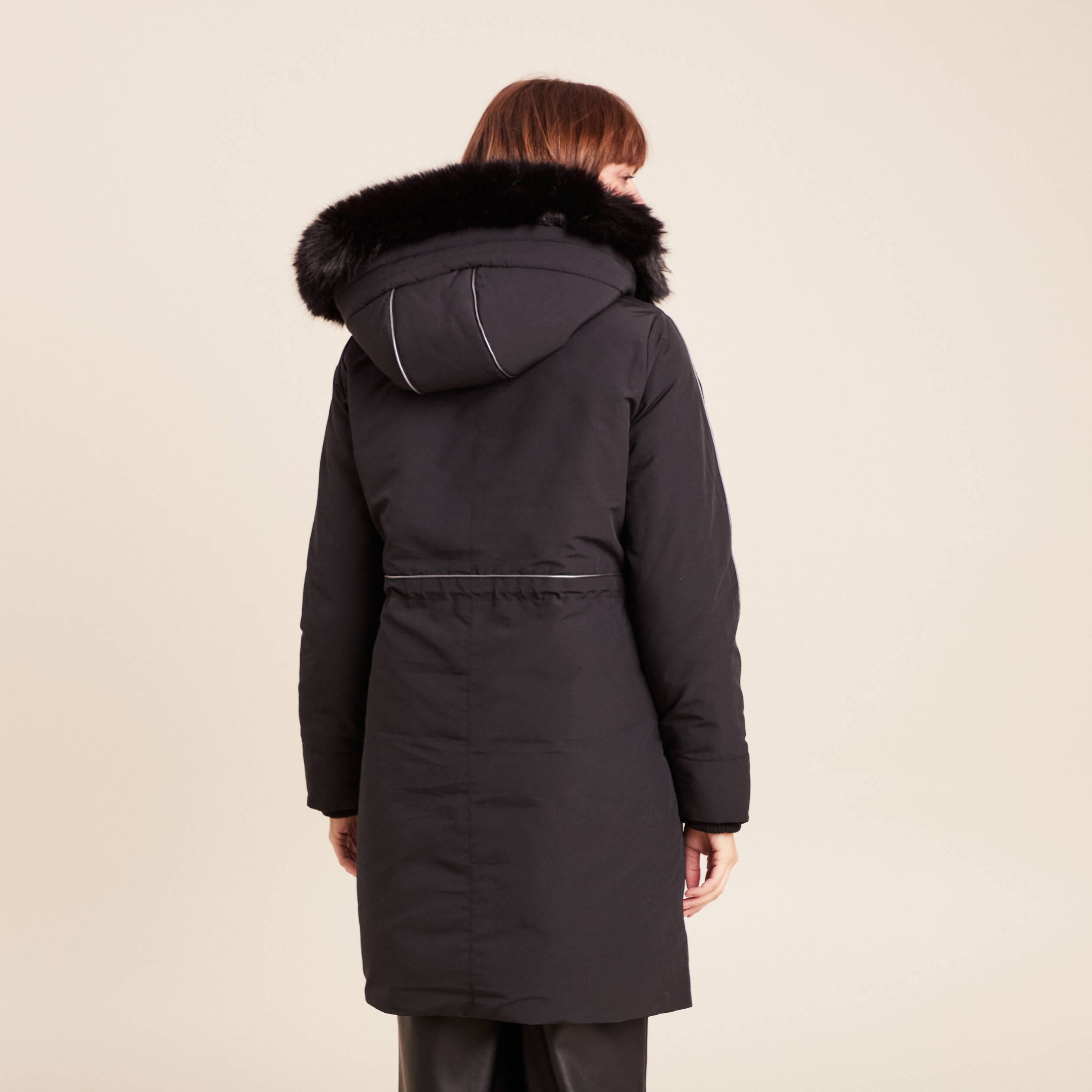 Parka d&eacute;perlante &agrave; capuche noir femme