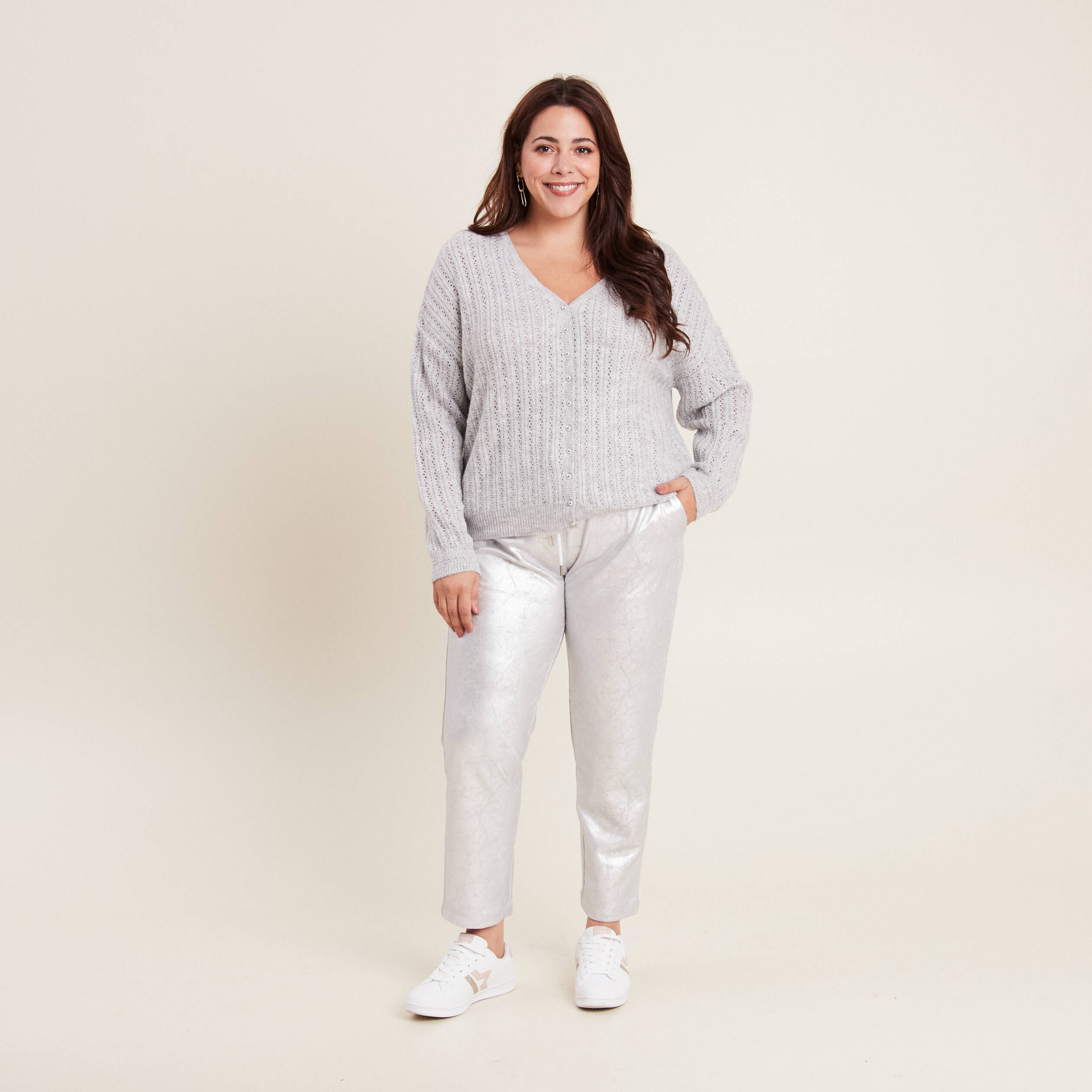 gilet manches longues 2 en 1 gris clair femme Gilet manches longues 2-en-1 gris clair femme