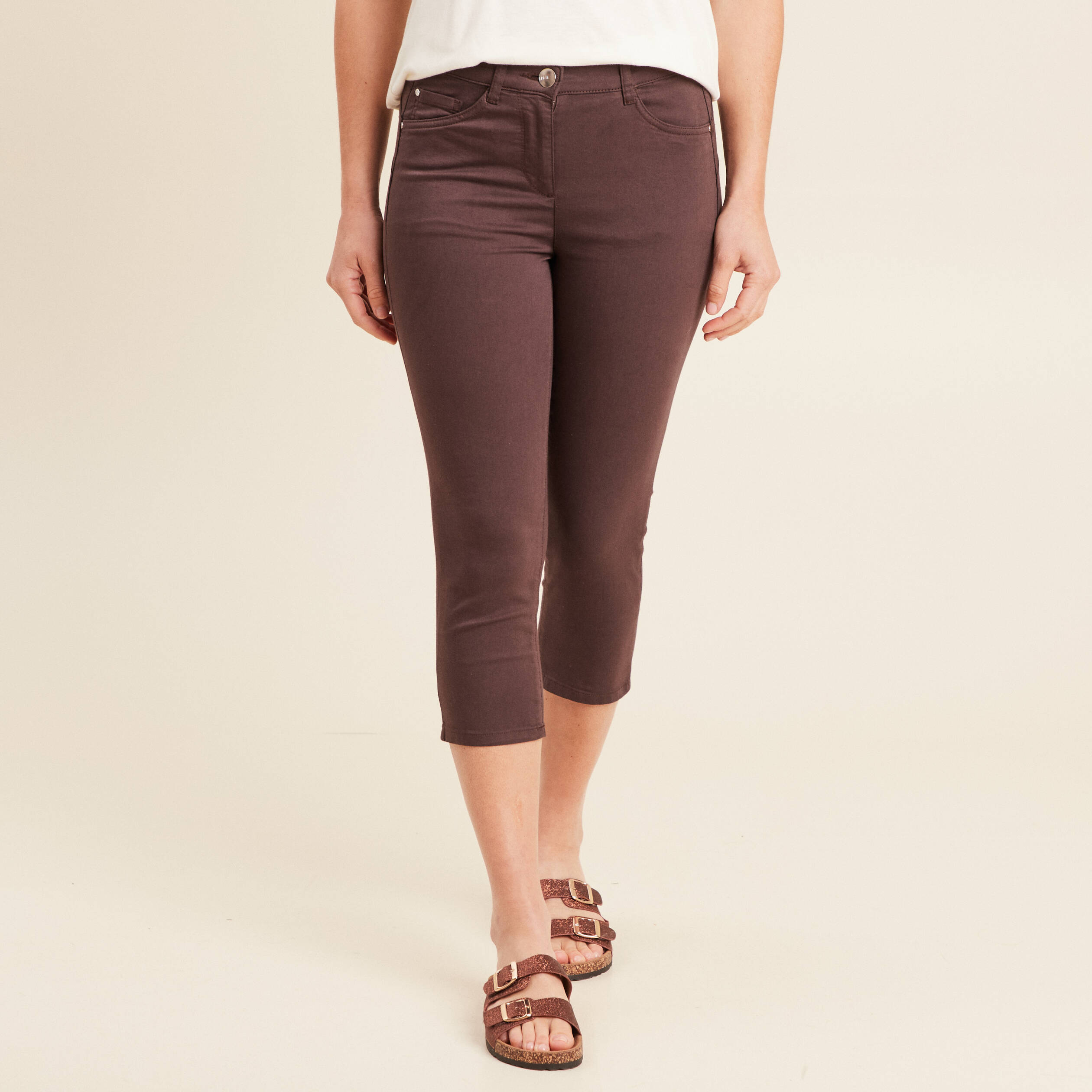 pantacourt droit taille standard marron femme Pantacourt droit taille standard marron femme