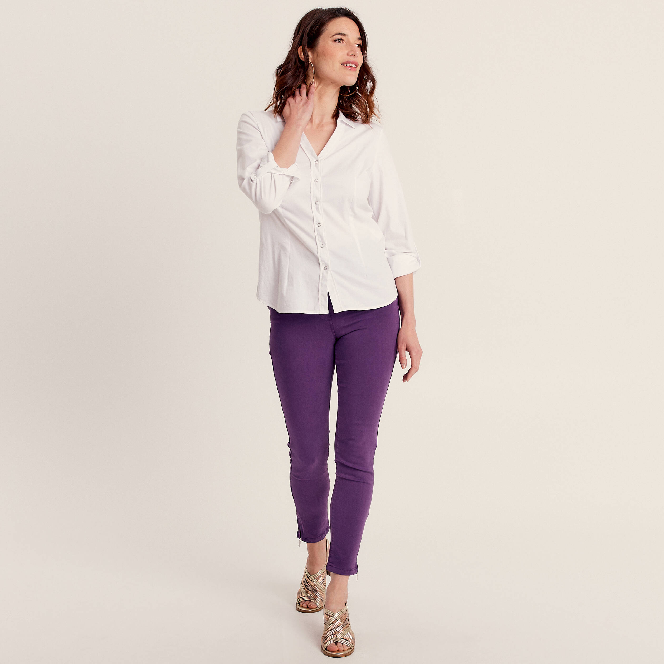 jean ajuste 78eme violet fonce femme Jean ajusté 7/8ème violet foncé femme