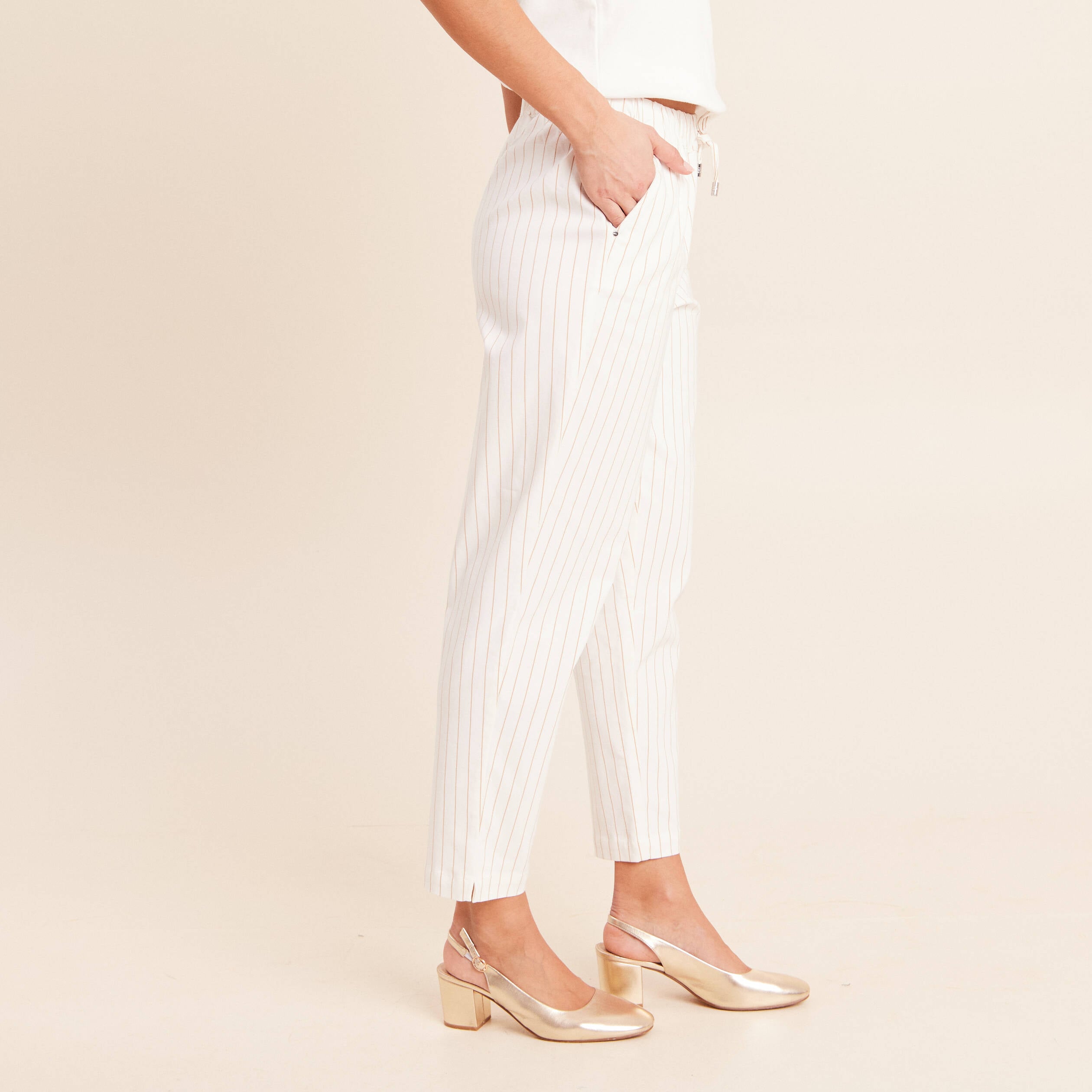 Pantalon jogpant taille haute blanc femme