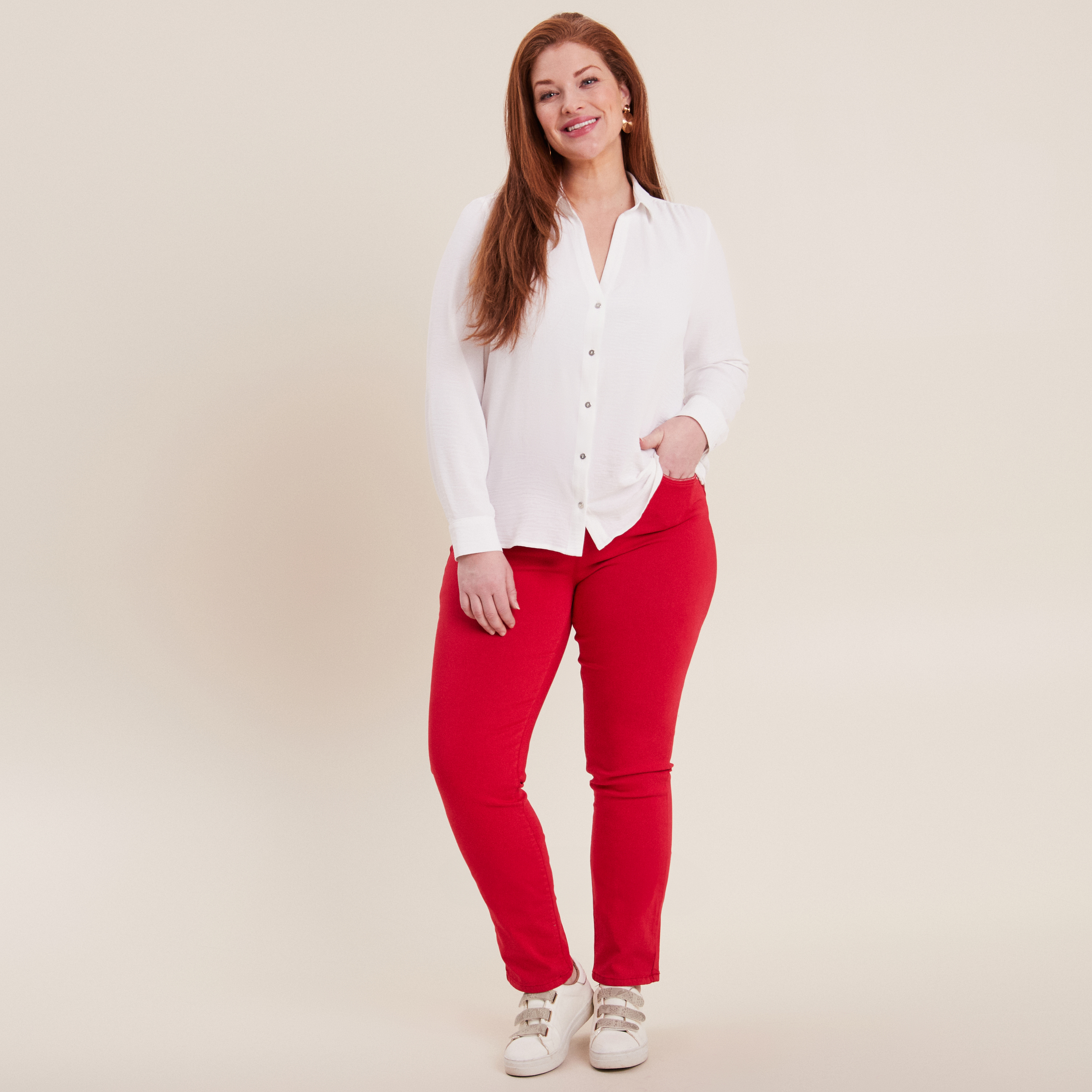 Jean rouge femme taille discount haute