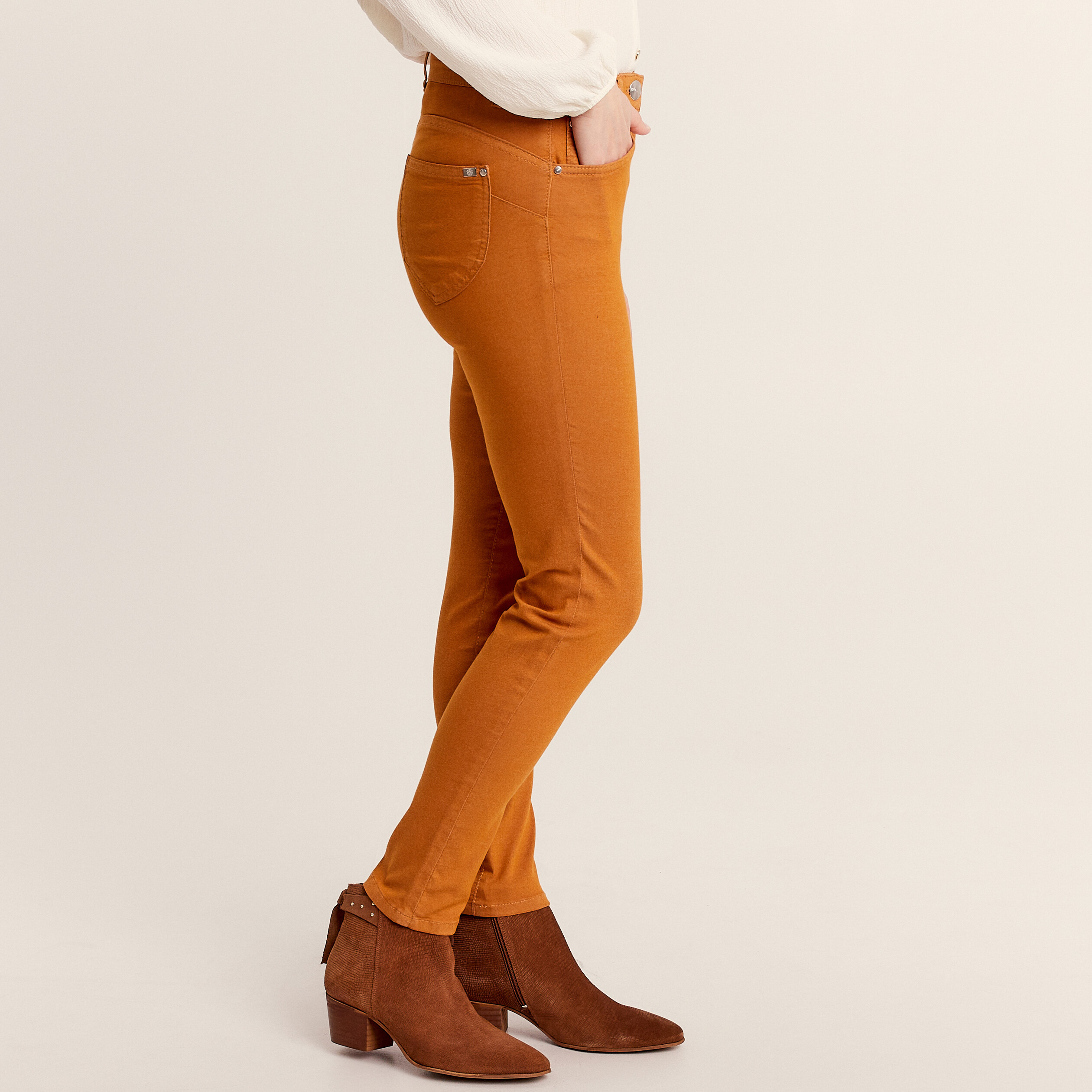 Pantalon léger taille standard 7/8ème orange foncé femme