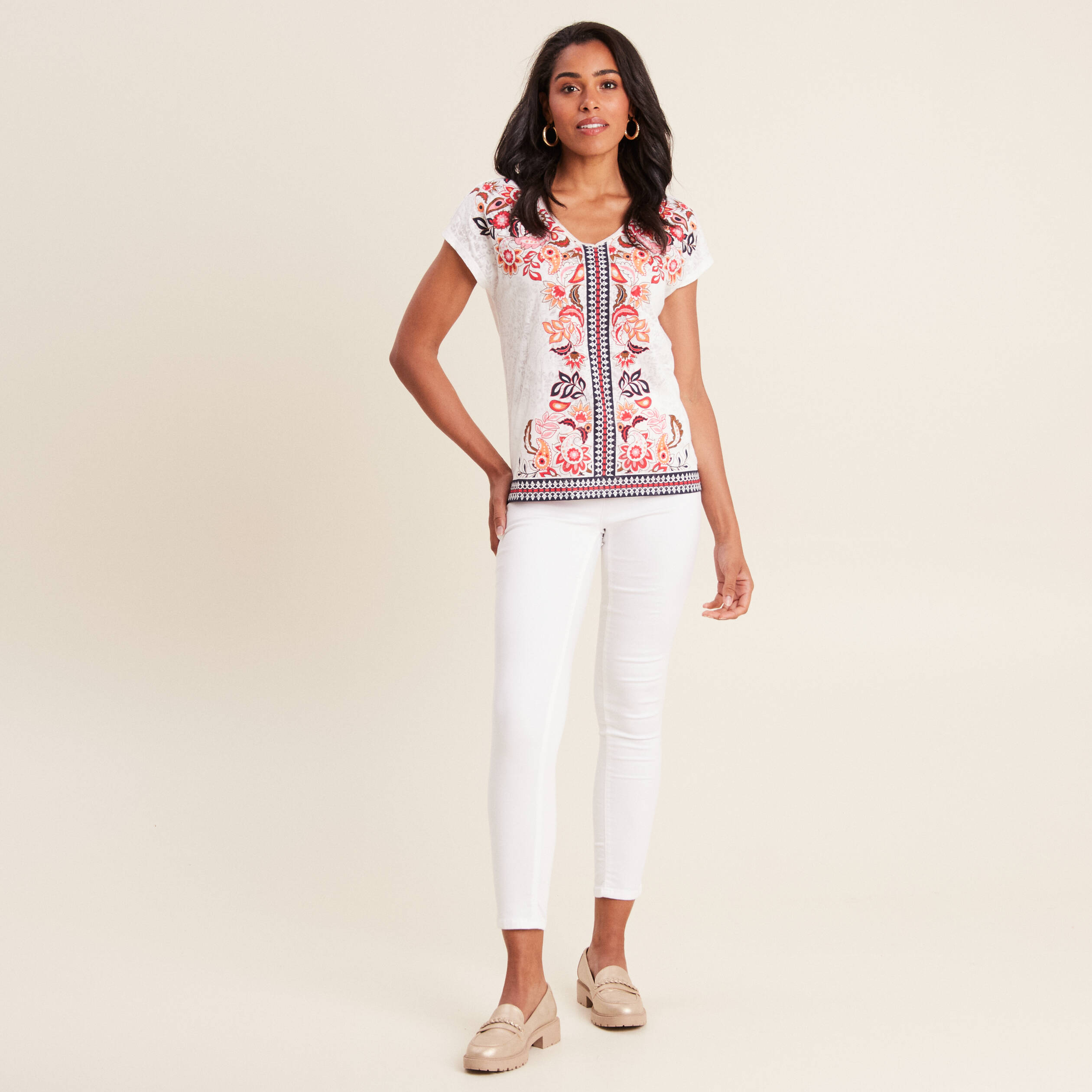 t shirt manches courtes ecru femme T-shirt manches courtes ecru femme