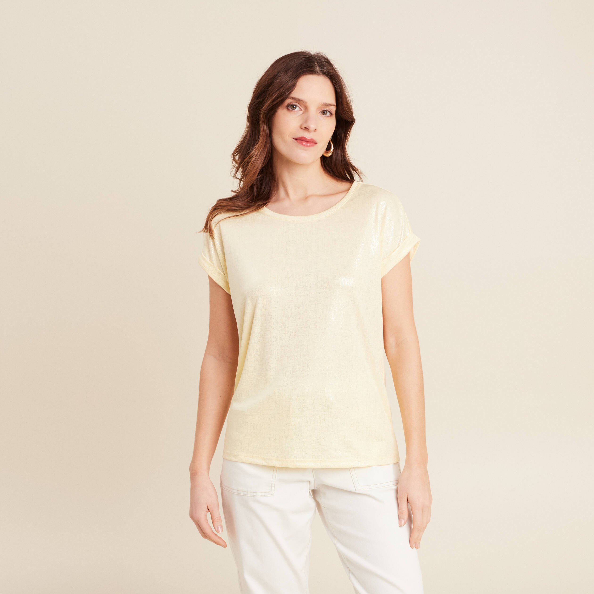 t shirt manches courtes jaune clair femme T-shirt manches courtes jaune clair femme