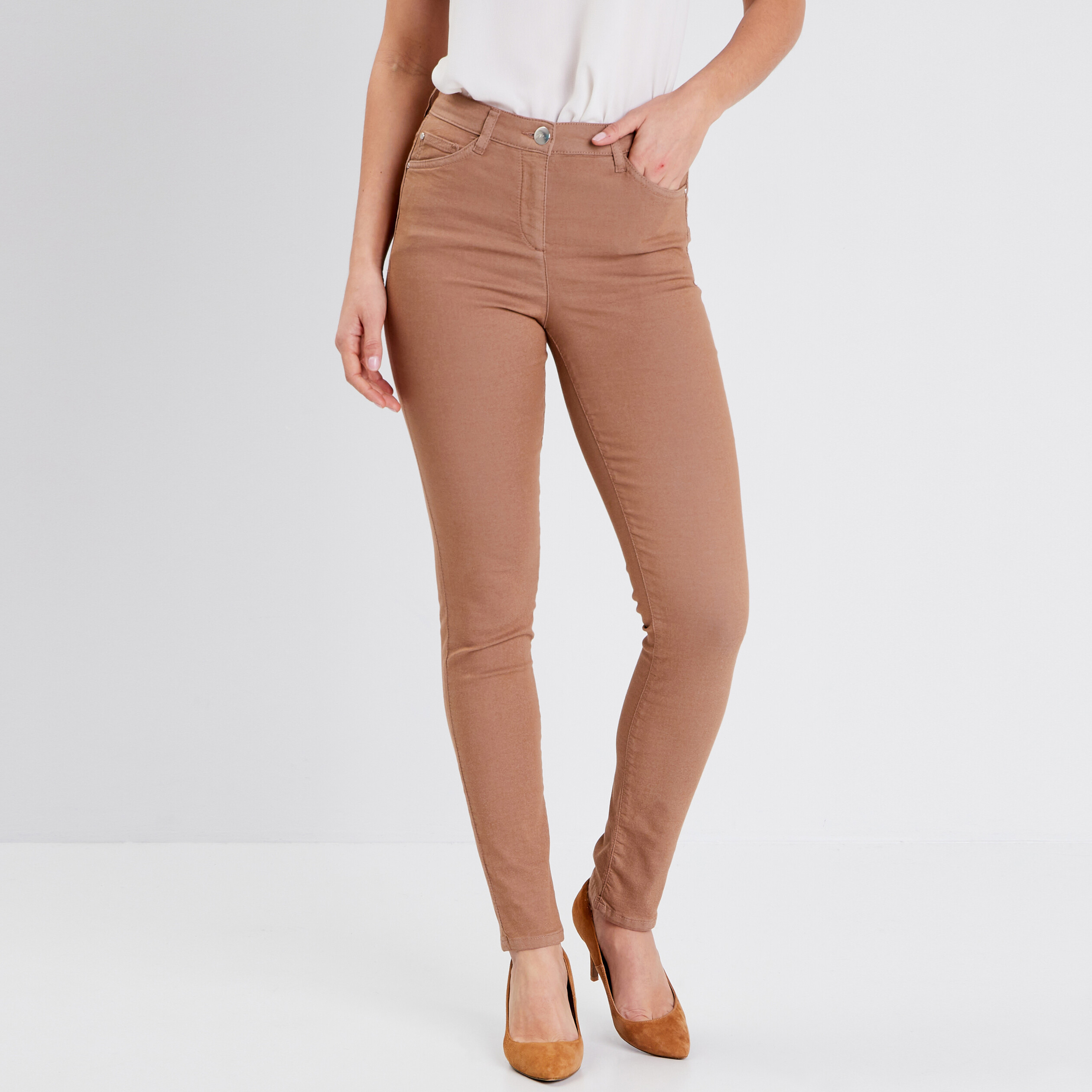 pantalon leger taille standard long marron femme Pantalon léger taille standard long marron femme