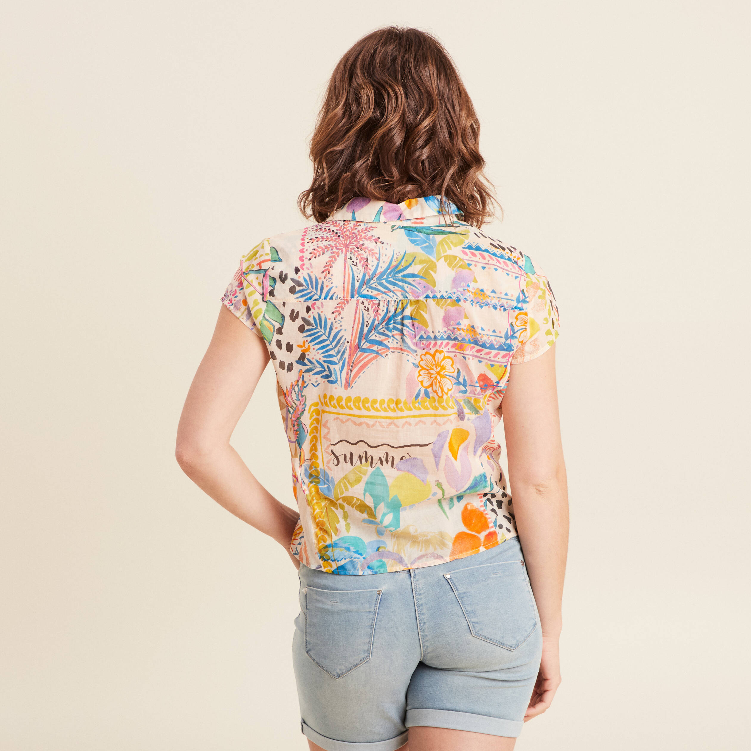 chemise manches courtes nouee multicolore femme Chemise manches courtes nouée multicolore femme
