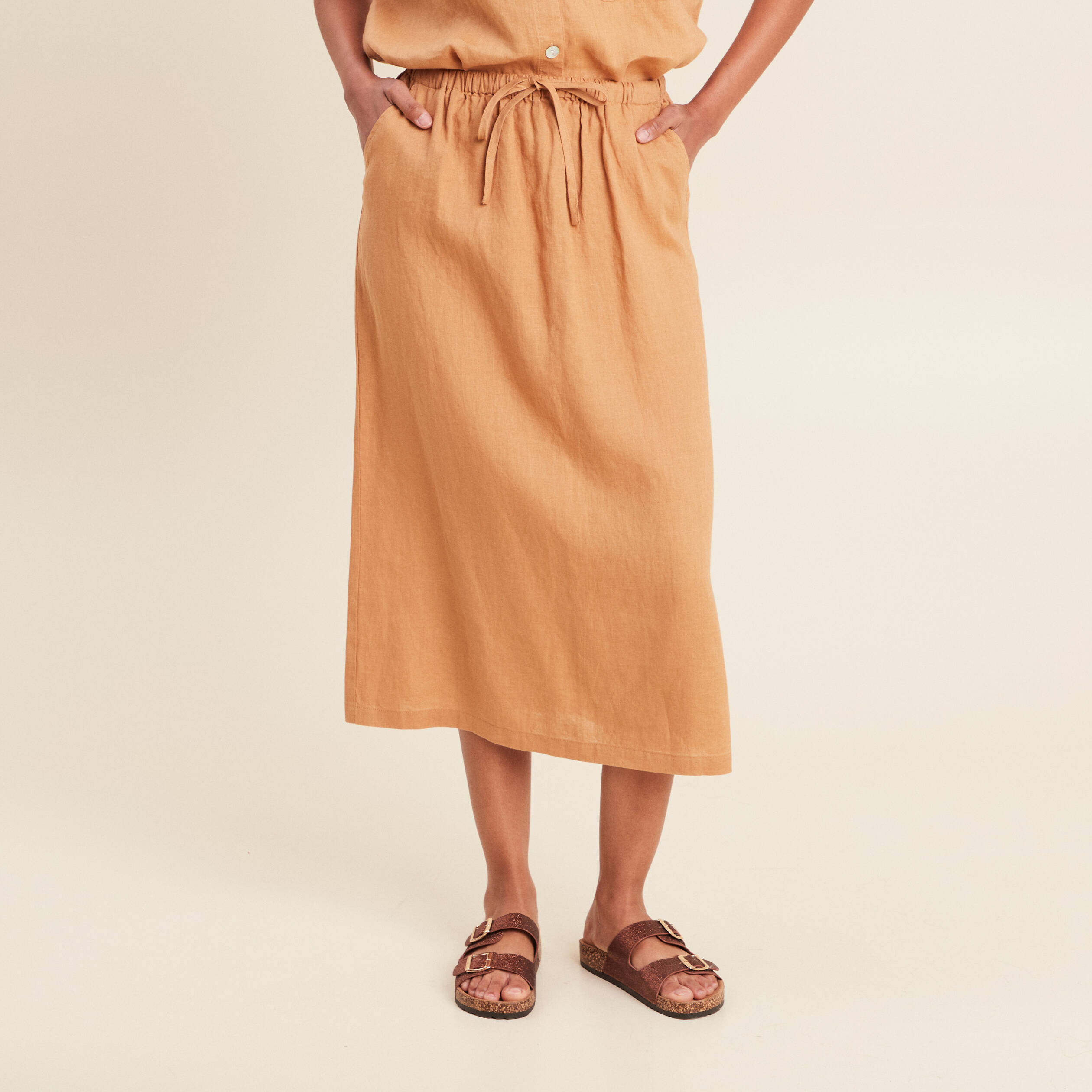 jupe longue trapeze beige femme Jupe longue trapèze beige femme
