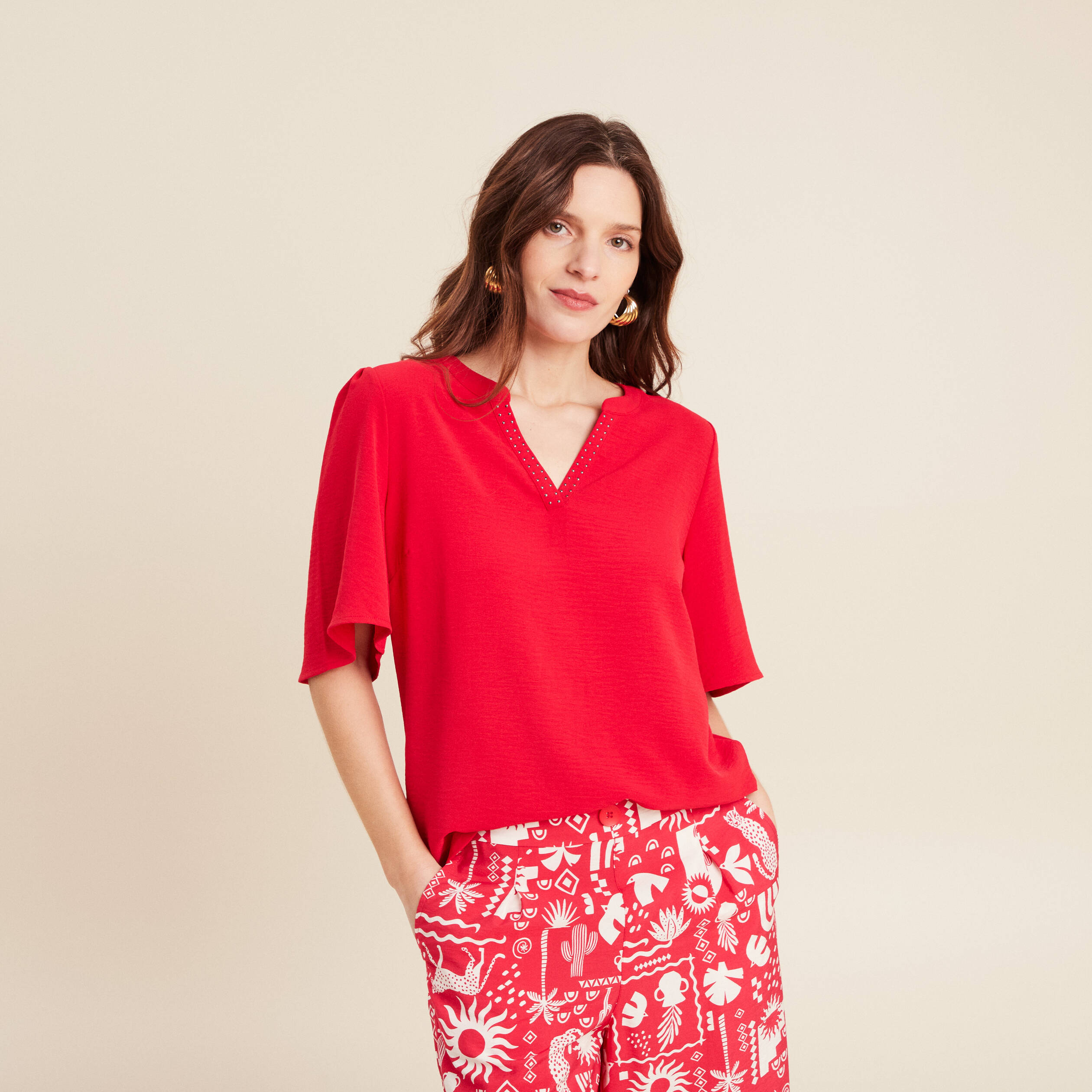 t shirt manches courtes rouge femme T-shirt manches courtes rouge femme