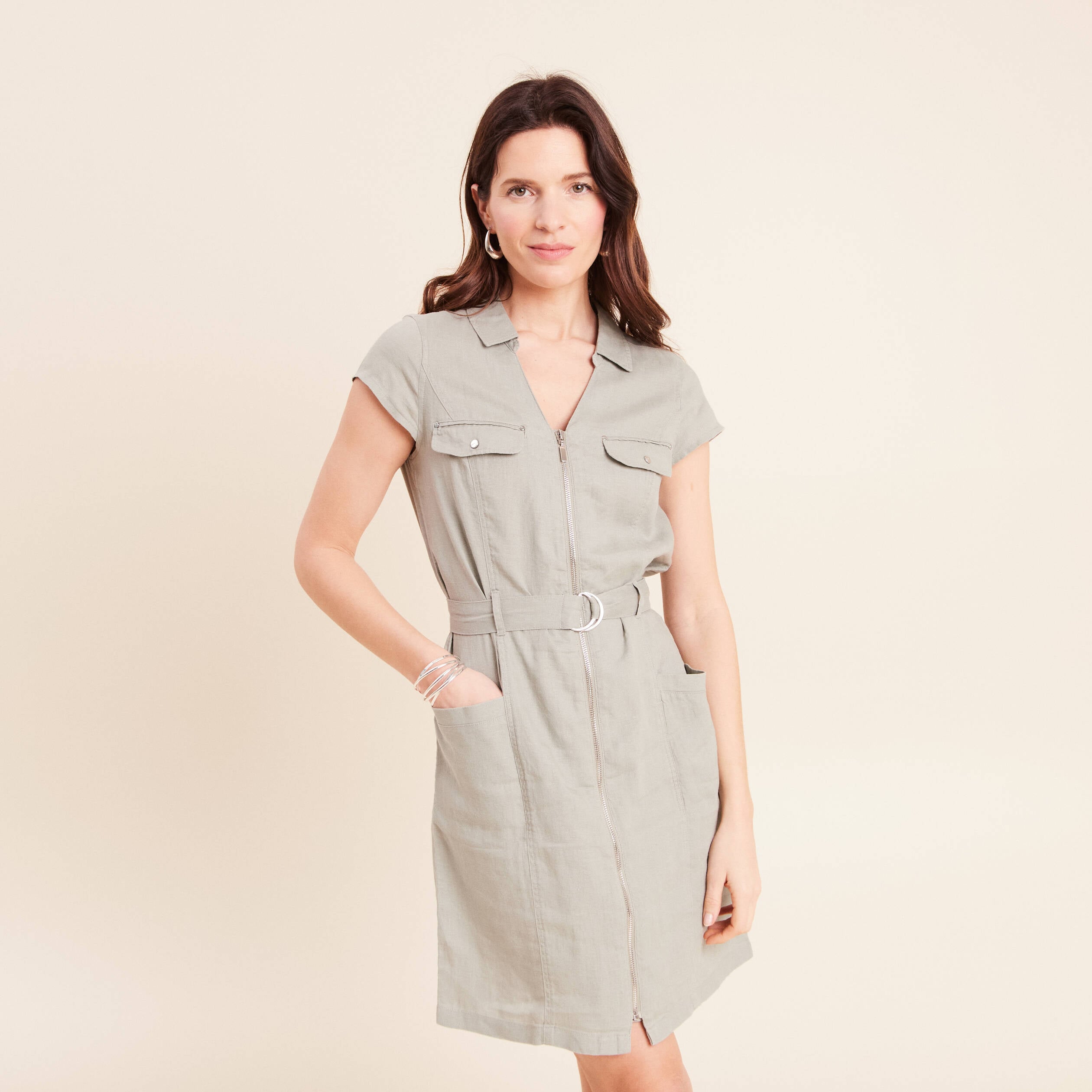 Robe droite zipp&eacute;e vert clair femme