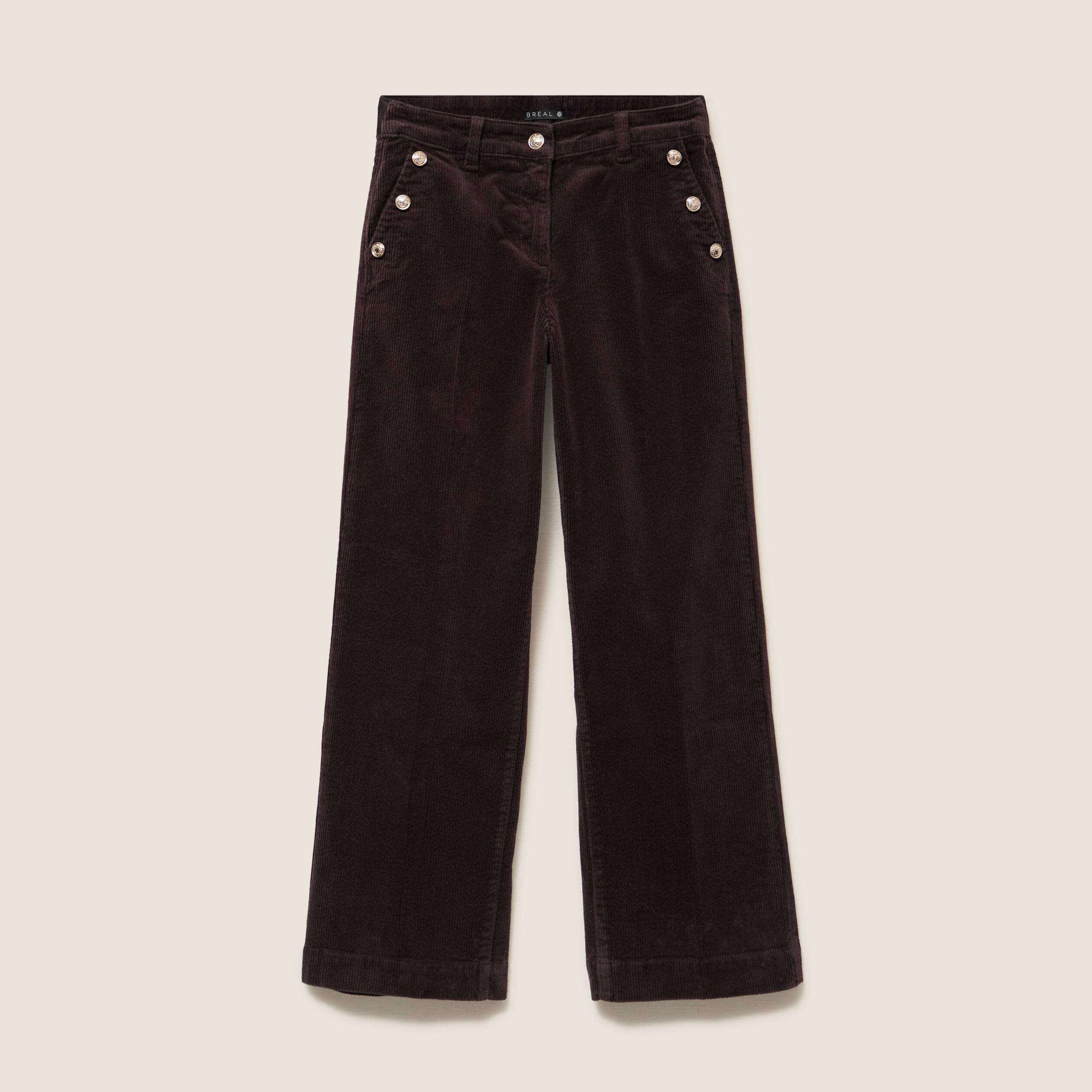 Pantalon large velours c&ocirc;tel&eacute; marron fonc&eacute; femme