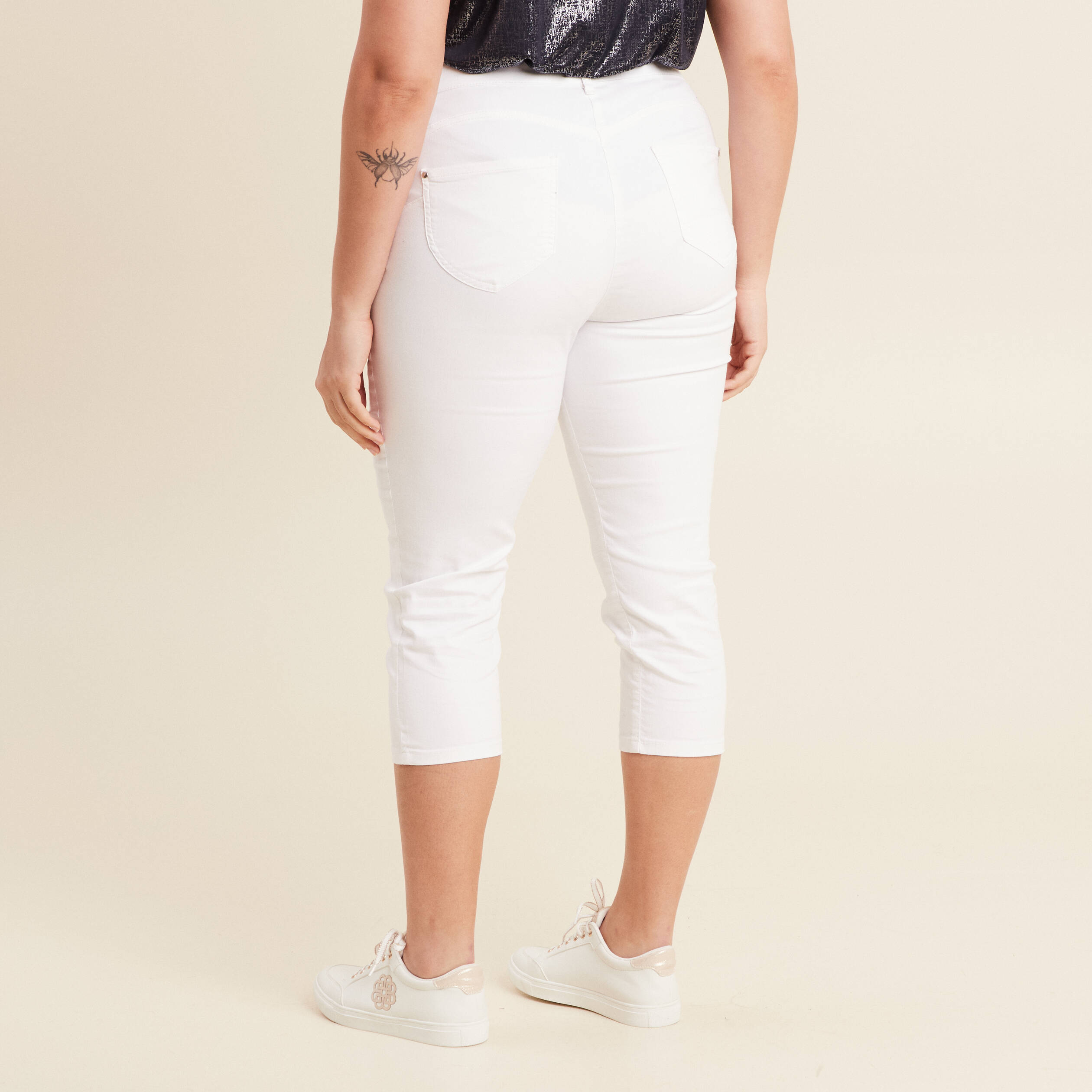 pantacourt droit taille standard blanc femme Pantacourt droit taille standard blanc femme