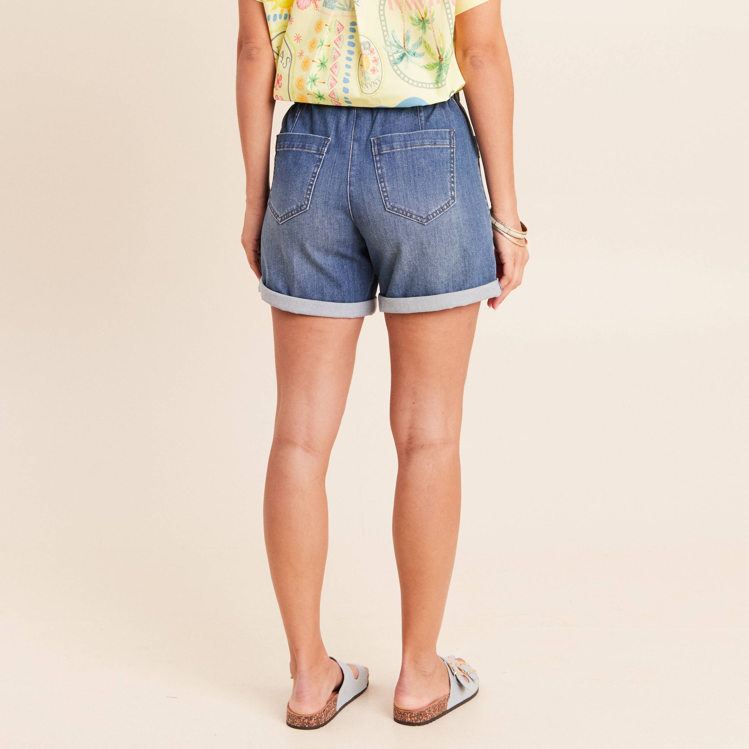 Short relax en jean denim stone femme