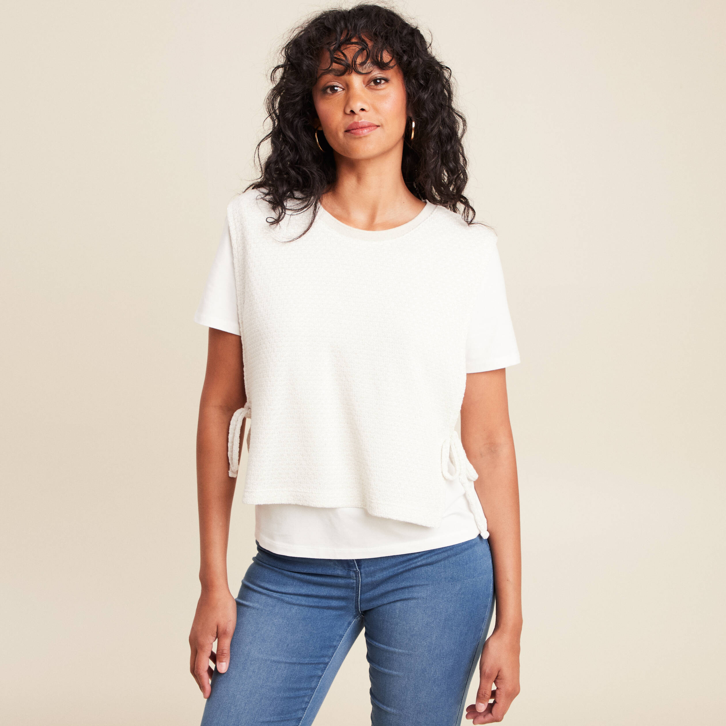 pull col rond manches courtes ecru femme Pull col rond manches courtes ecru femme
