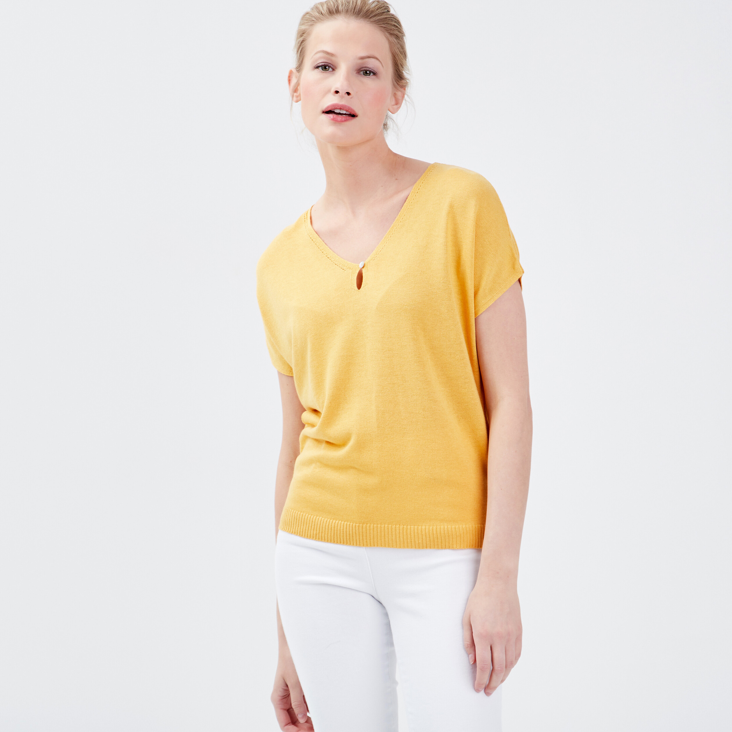 pull manches courtes jaune moutarde femme Pull manches courtes jaune moutarde femme