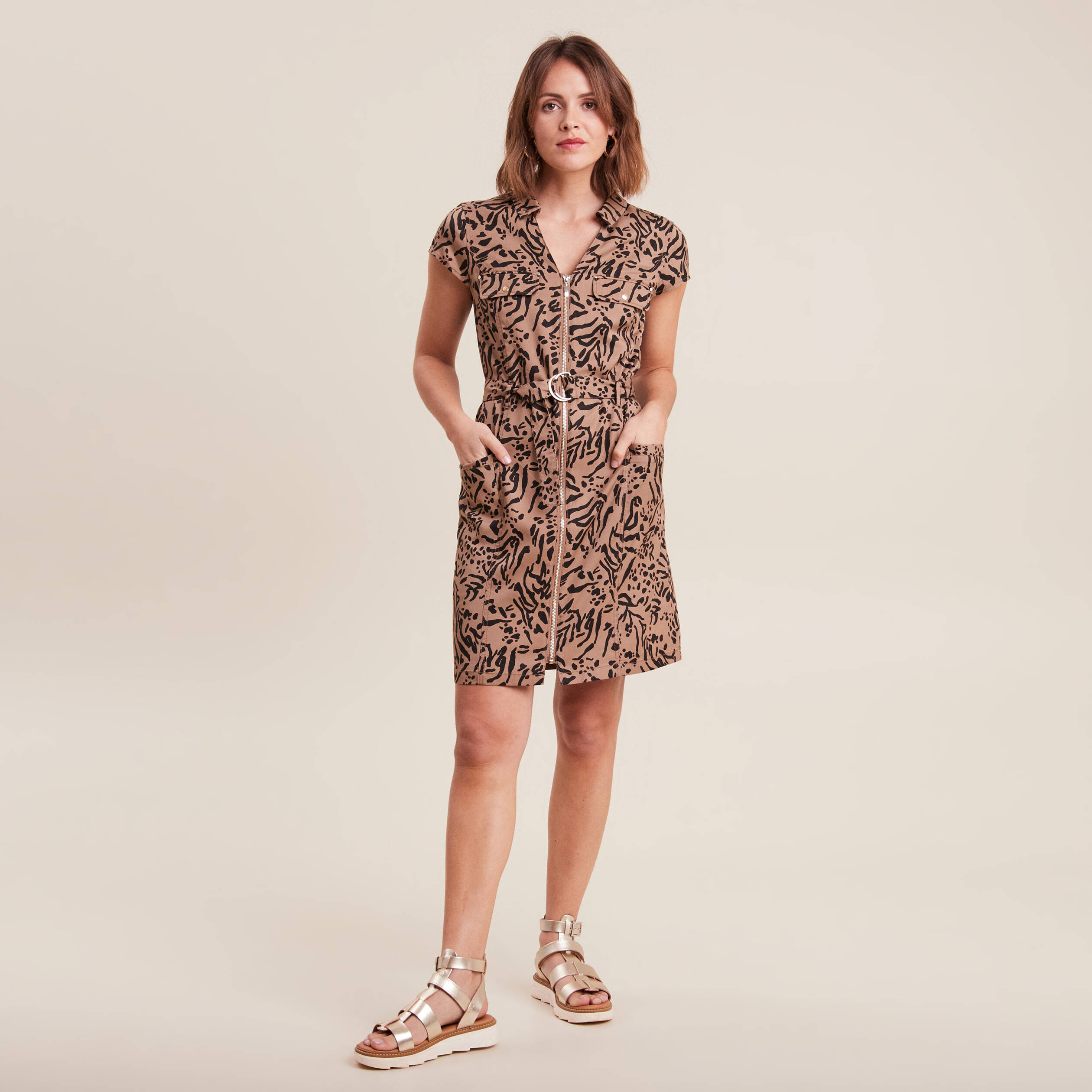 robe droite zippee creme femme Robe droite zippée creme femme