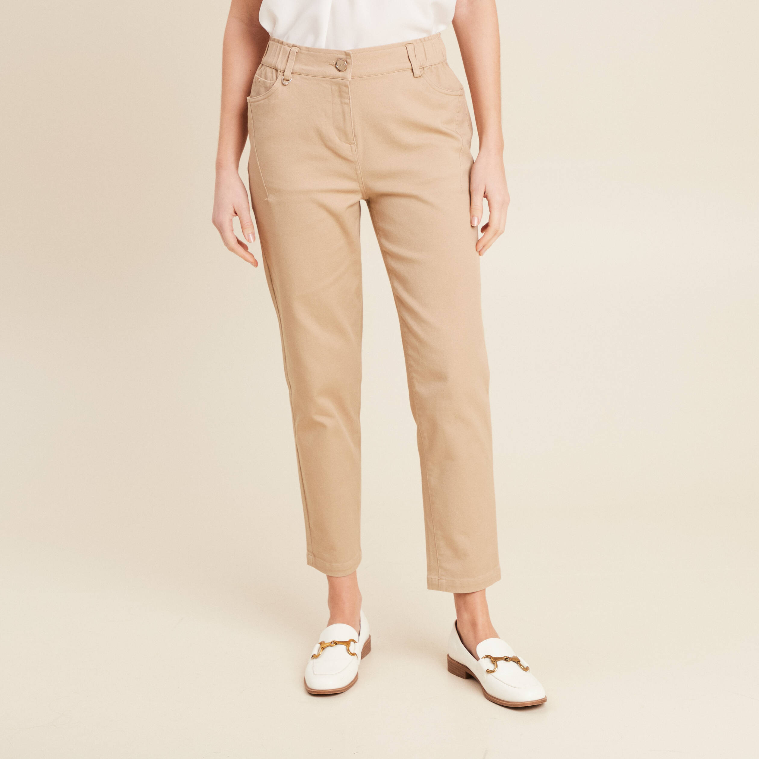 Pantalon coupe droite 7/8&egrave;me sable femme