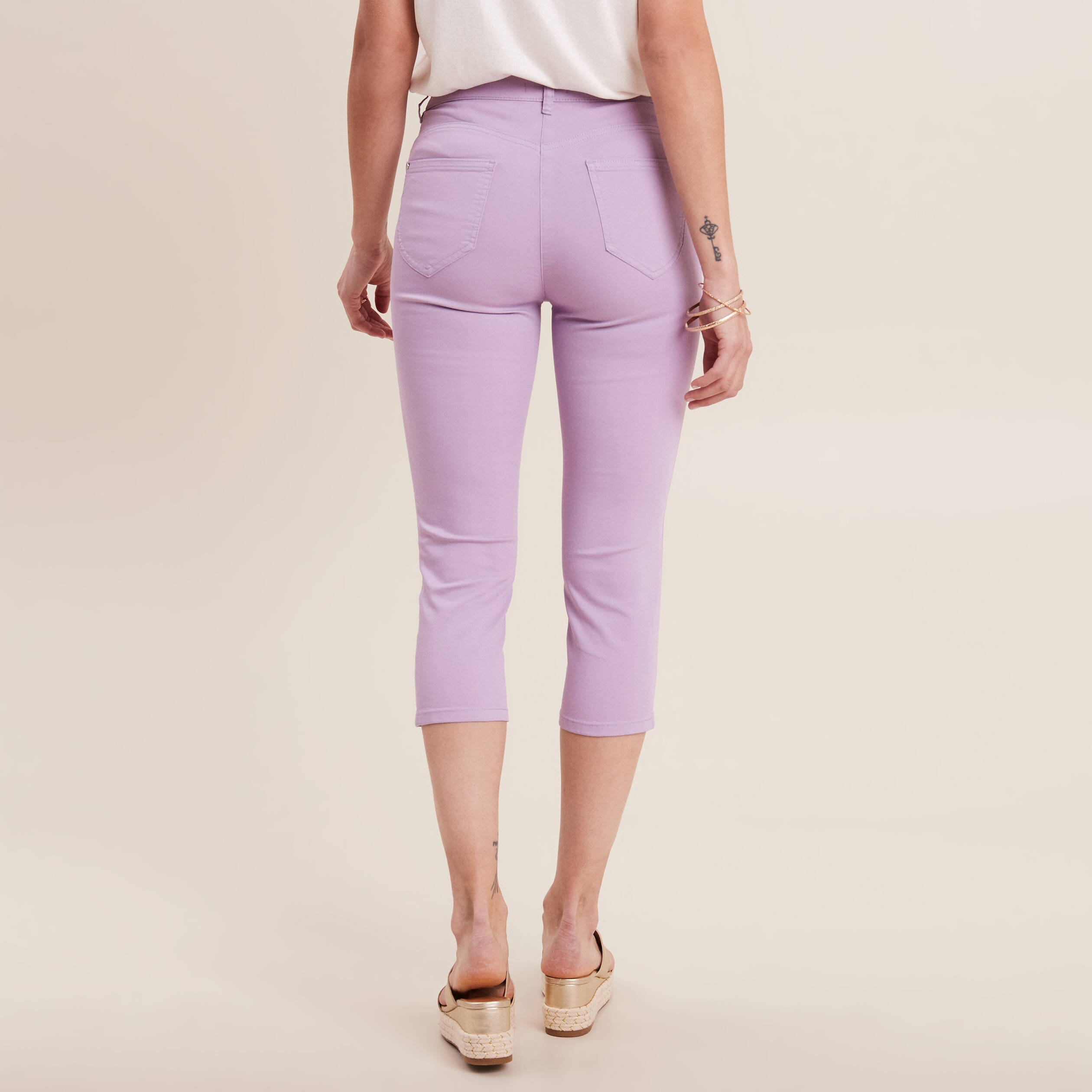 pantacourt droit taille standard mauve femme Pantacourt droit taille standard mauve femme