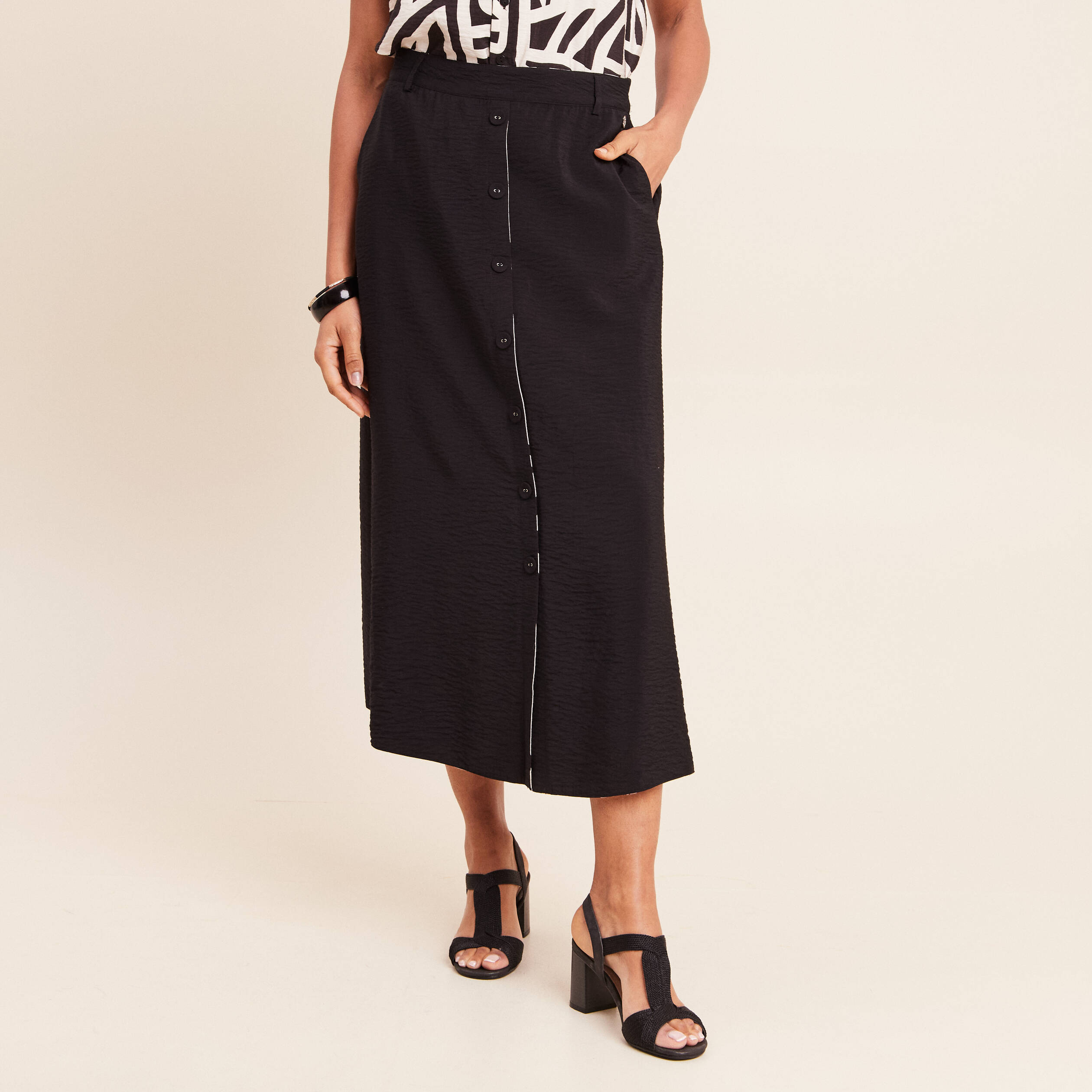 Jupe longue &eacute;vas&eacute;e r&eacute;versible noir femme