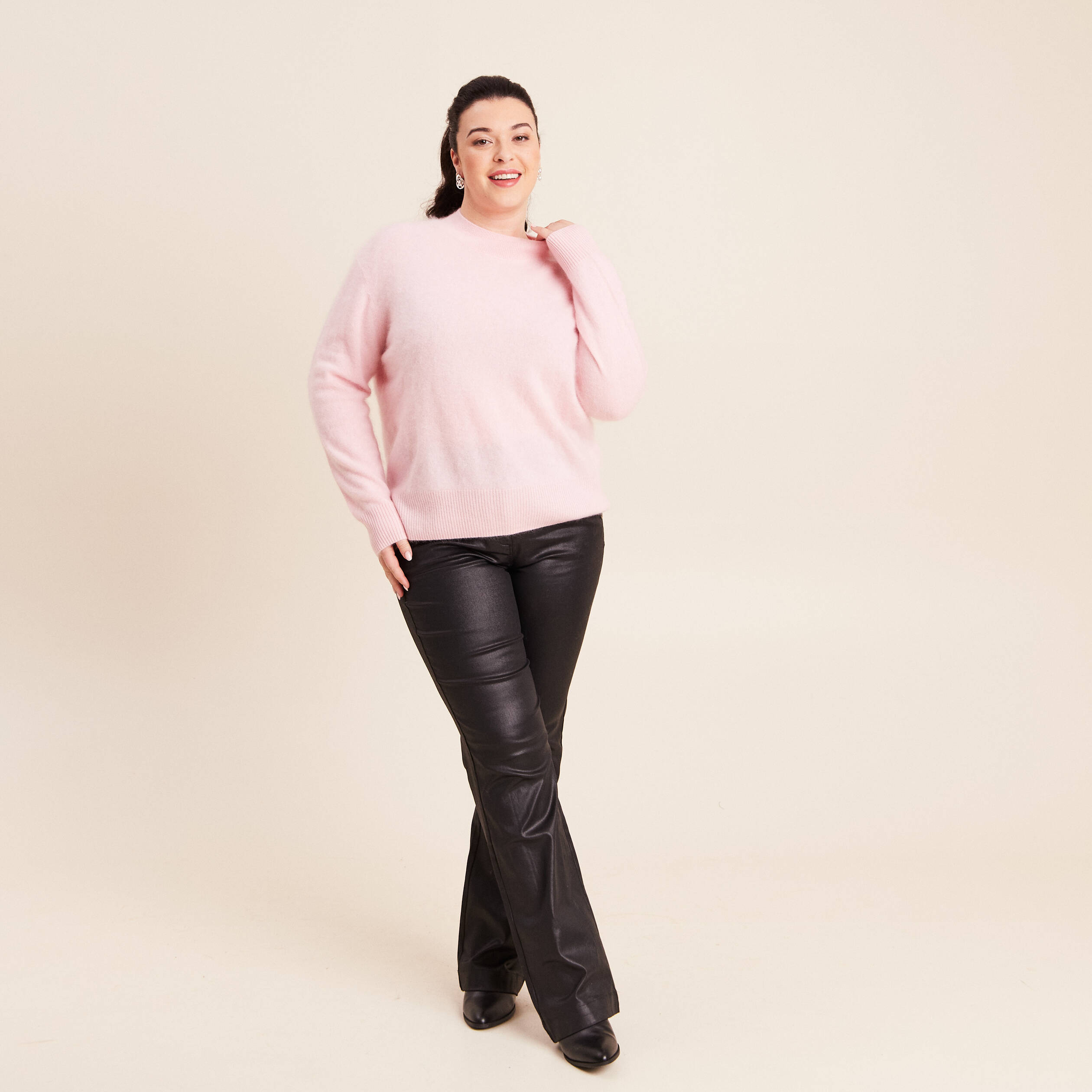 Pull cachemire col montant rose femme