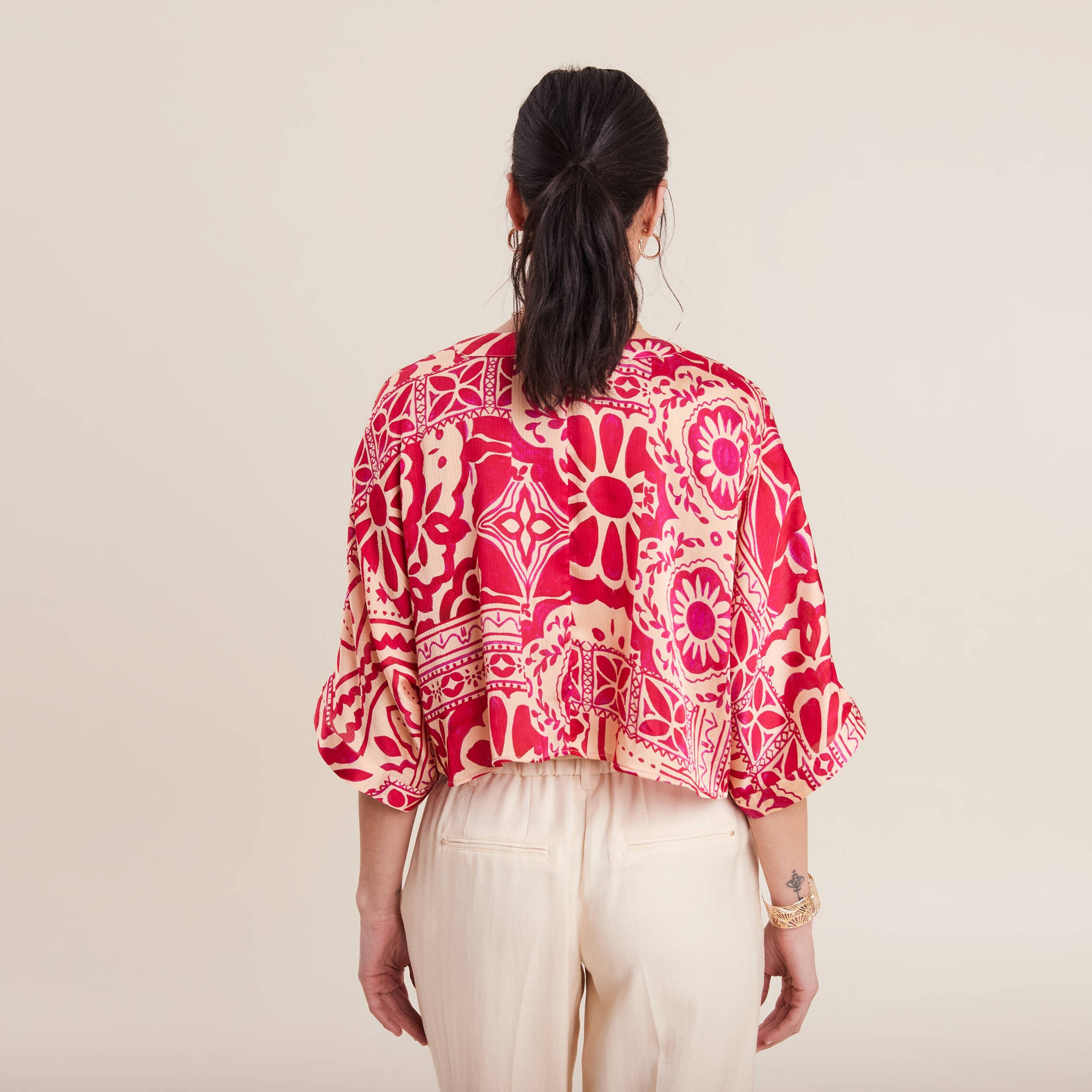 kimono imprime rose fushia femme Kimono imprimé rose fushia femme