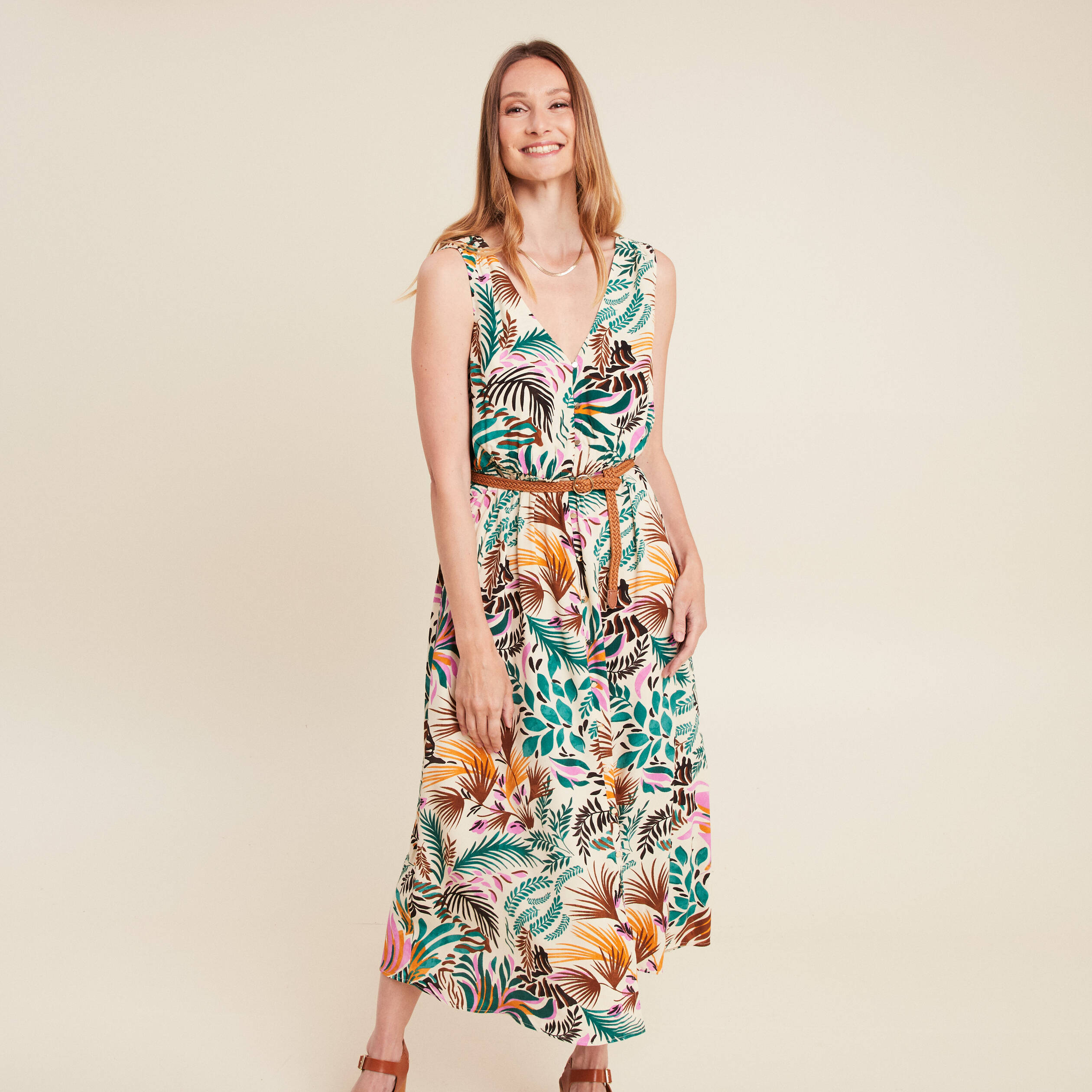 robe midi evasee ceinturee multicolore femme Robe midi évasée ceinturée multicolore femme