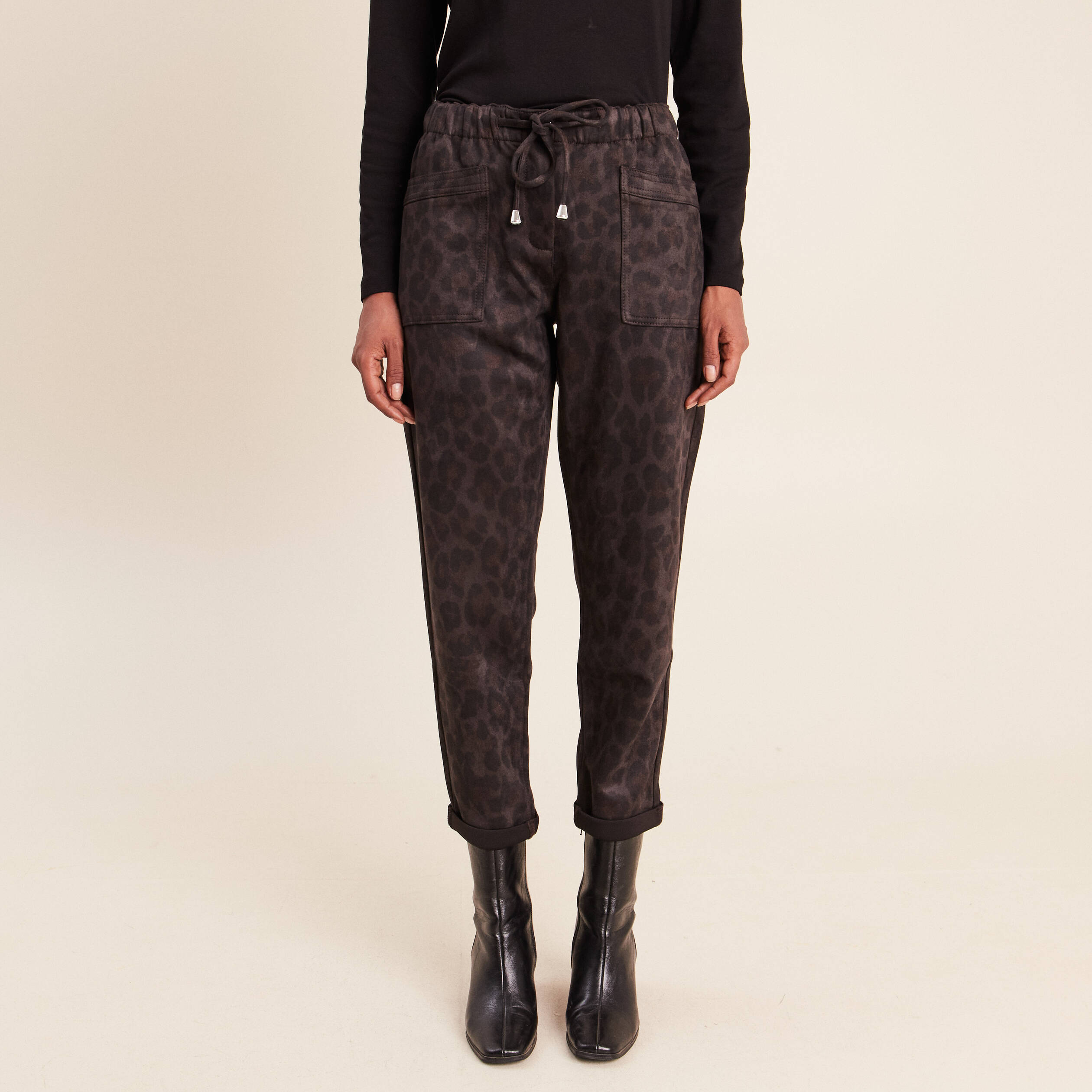 Pantalon coupe mom 7/8&egrave;me vert kaki femme