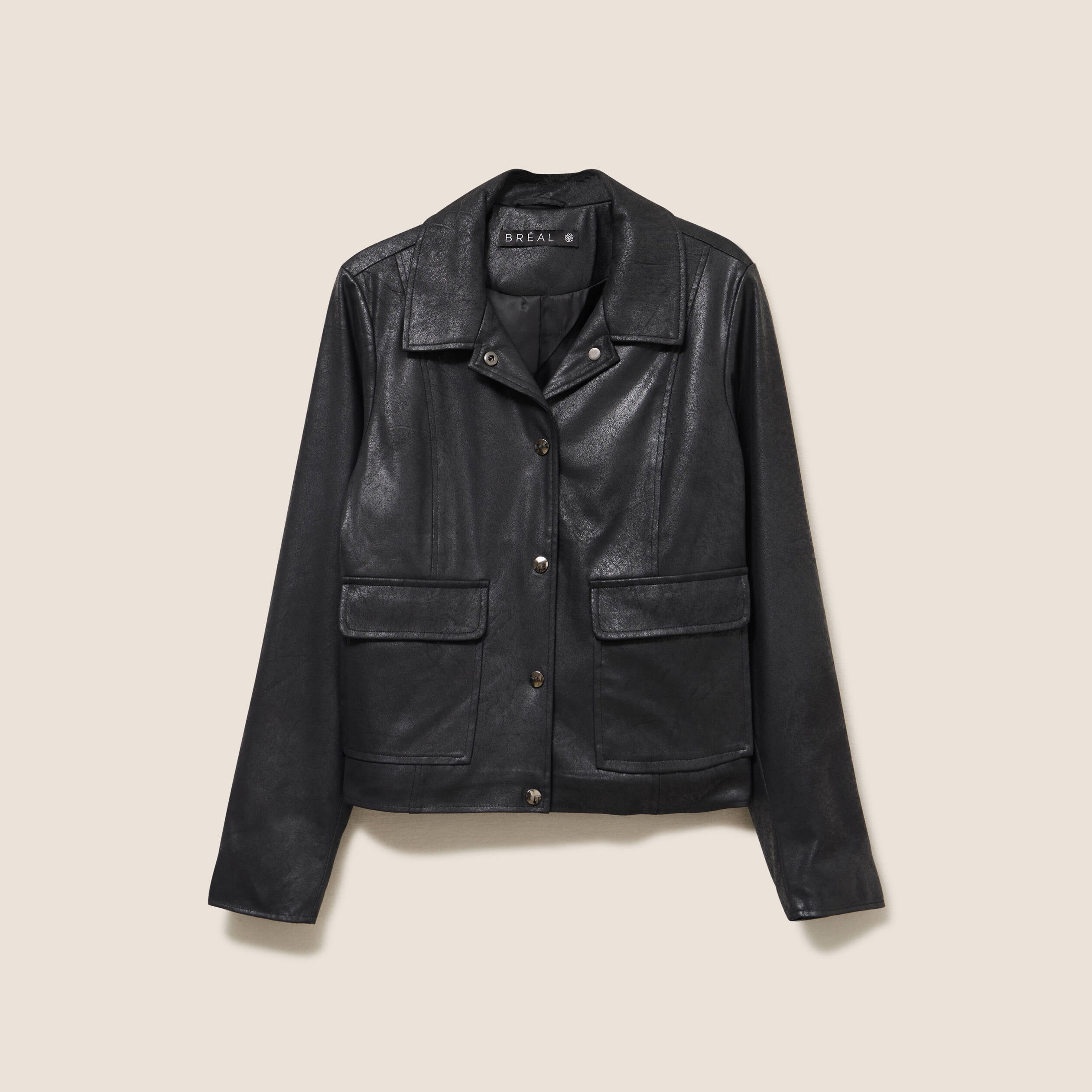 Veste courte droite aspect daim noir femme