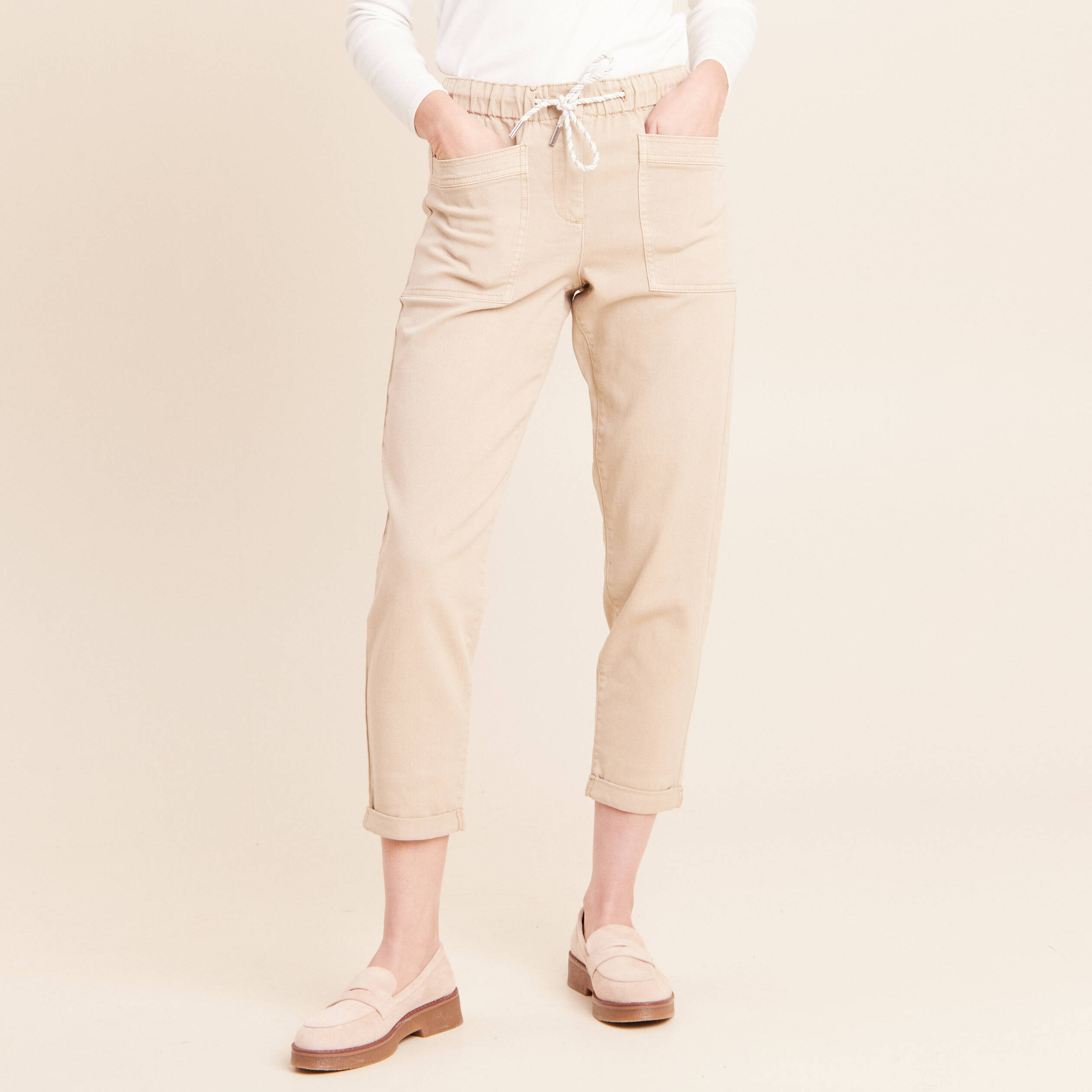 Jean coupe mom 7/8&egrave;me denim beige femme