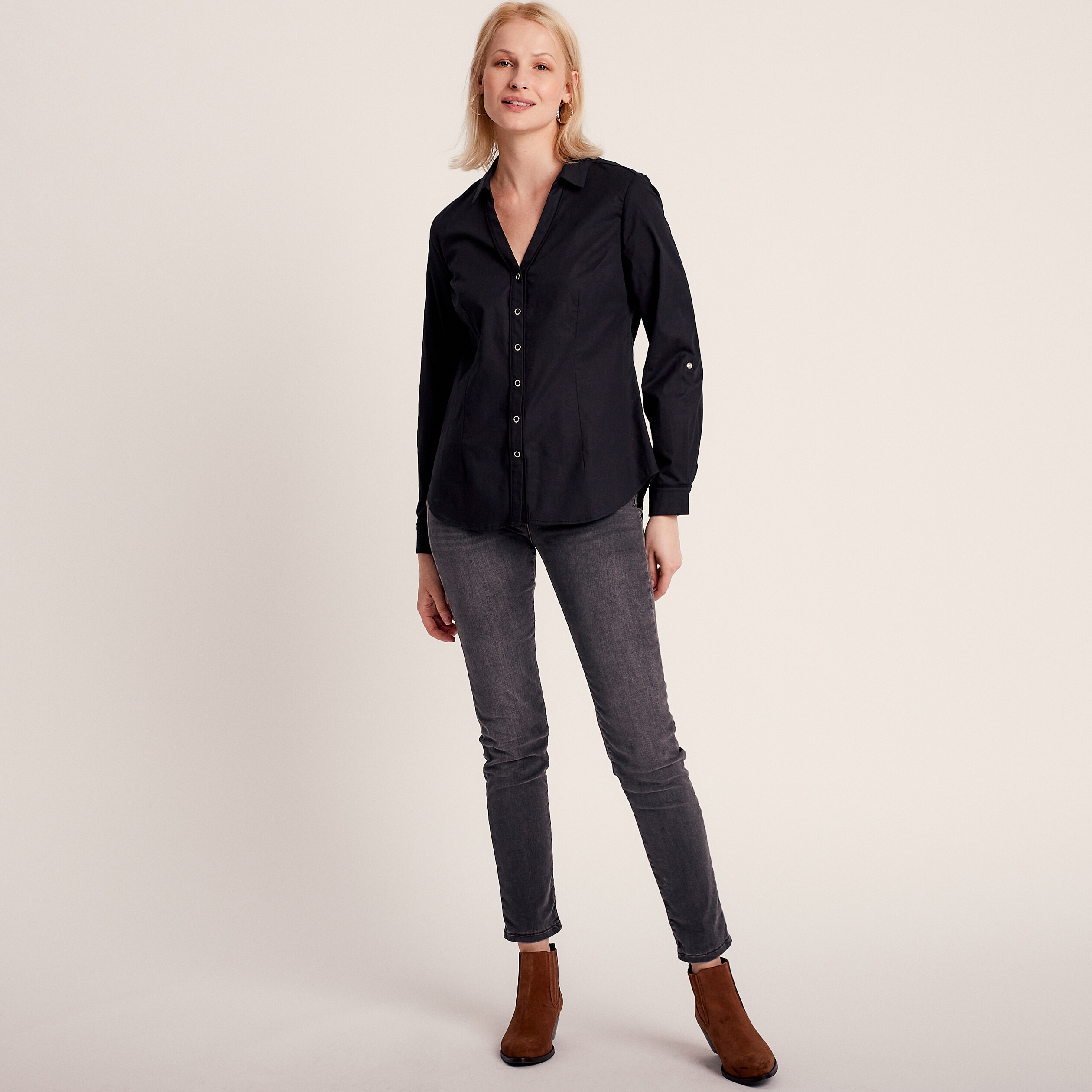 Chemise manches longues noir femme