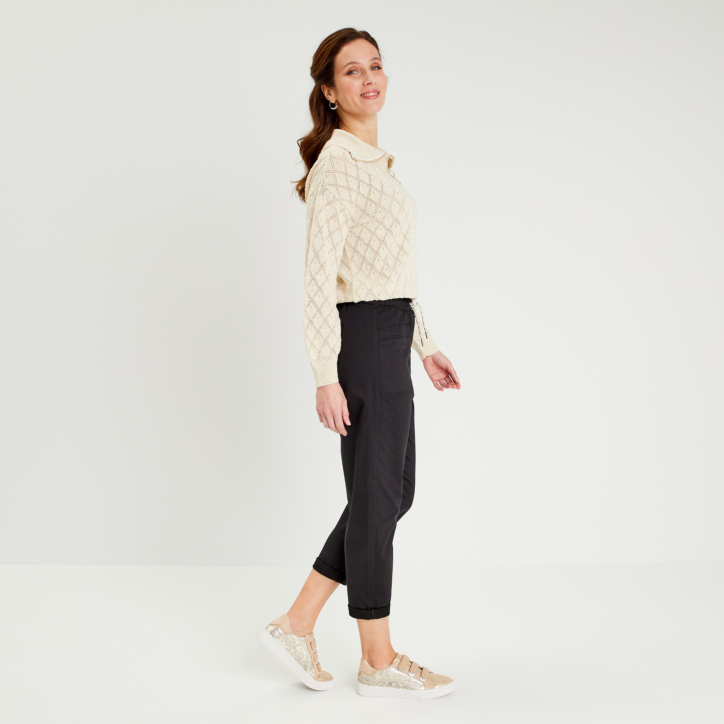 Pantalon flou à coulisse noir femme