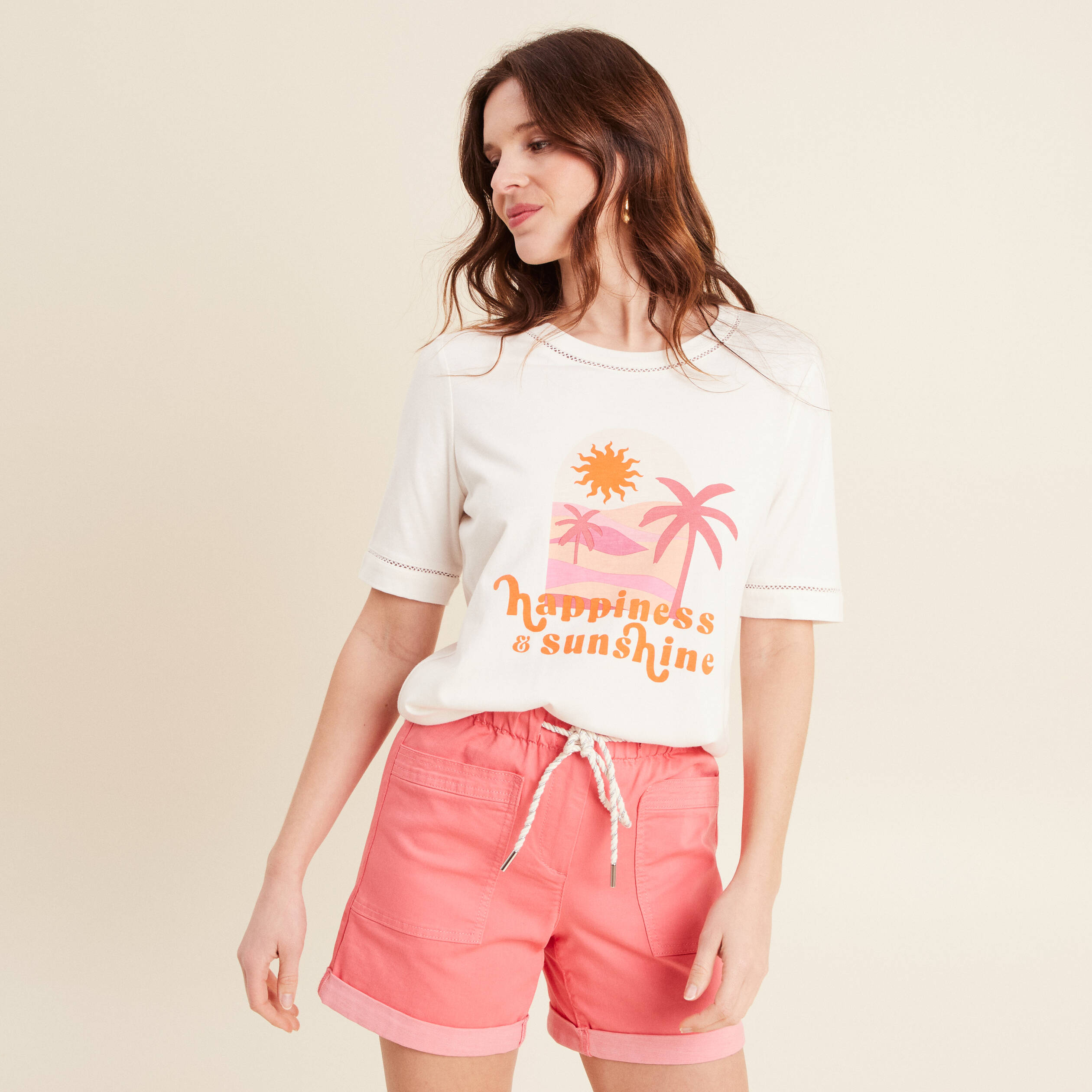 t shirt manches courtes ecru femme T-shirt manches courtes ecru femme