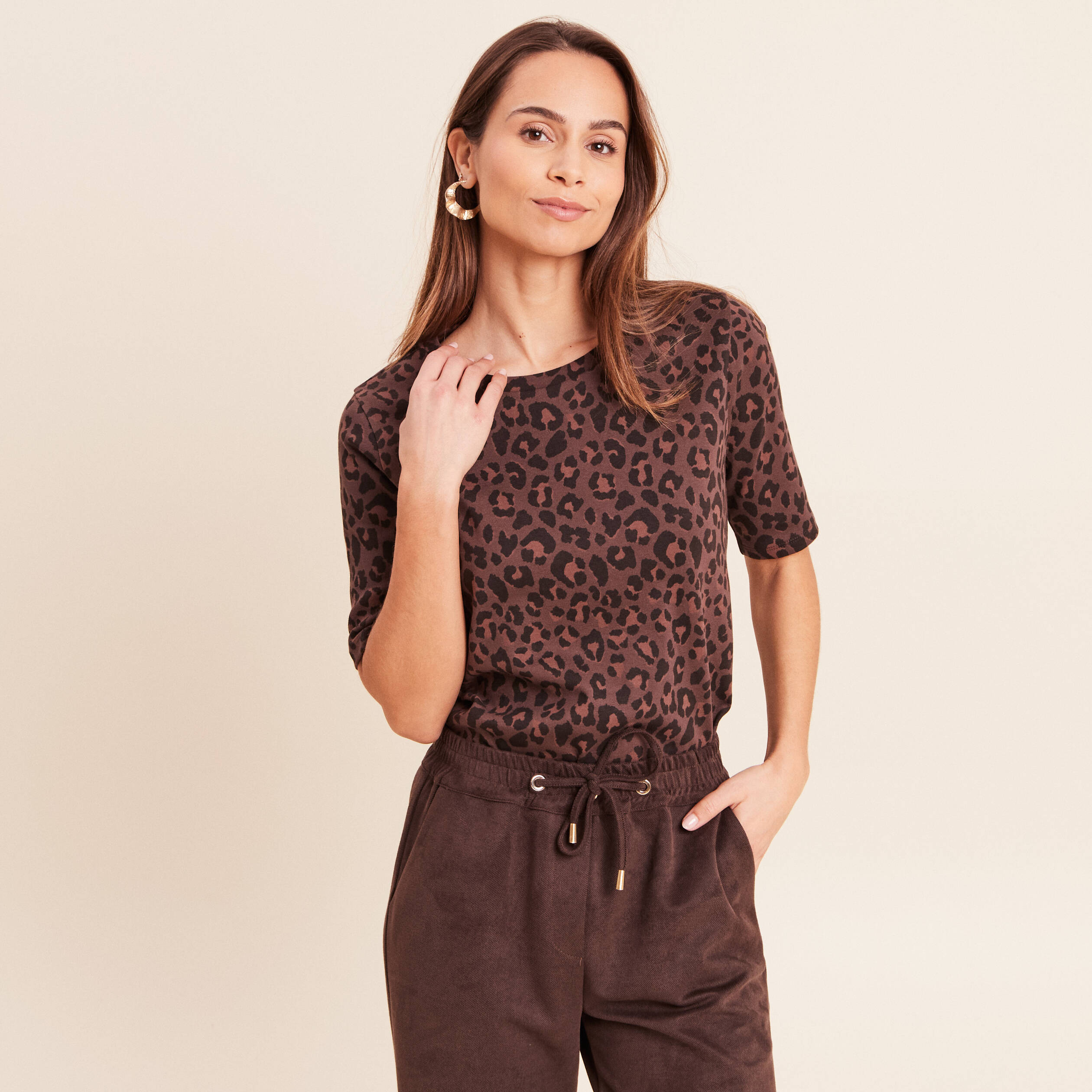 T-shirt en coton biologique marron femme