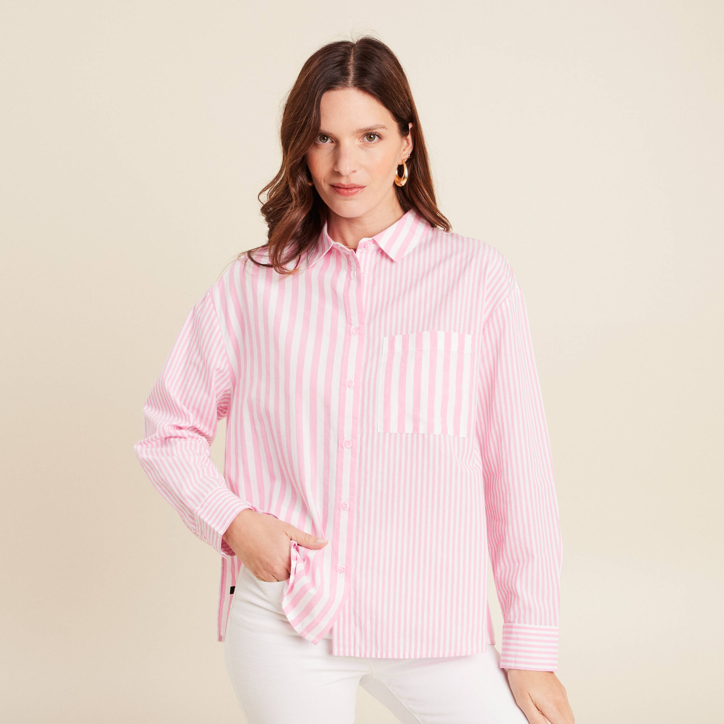 chemise ample mi longue en coton rose femme Chemise ample mi-longue en coton rose femme