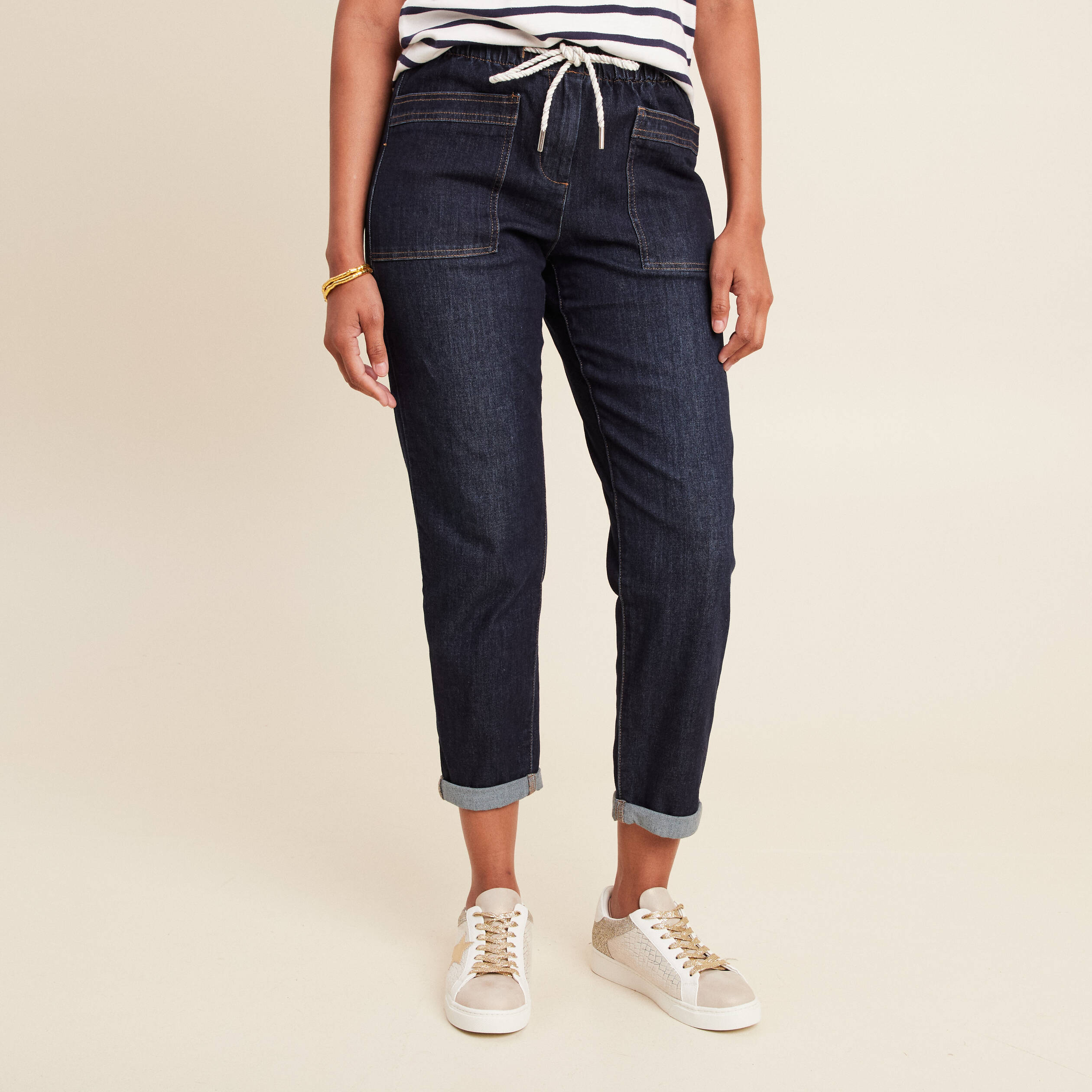 jean large a coulisse denim brut femme Jean large à coulisse denim brut femme