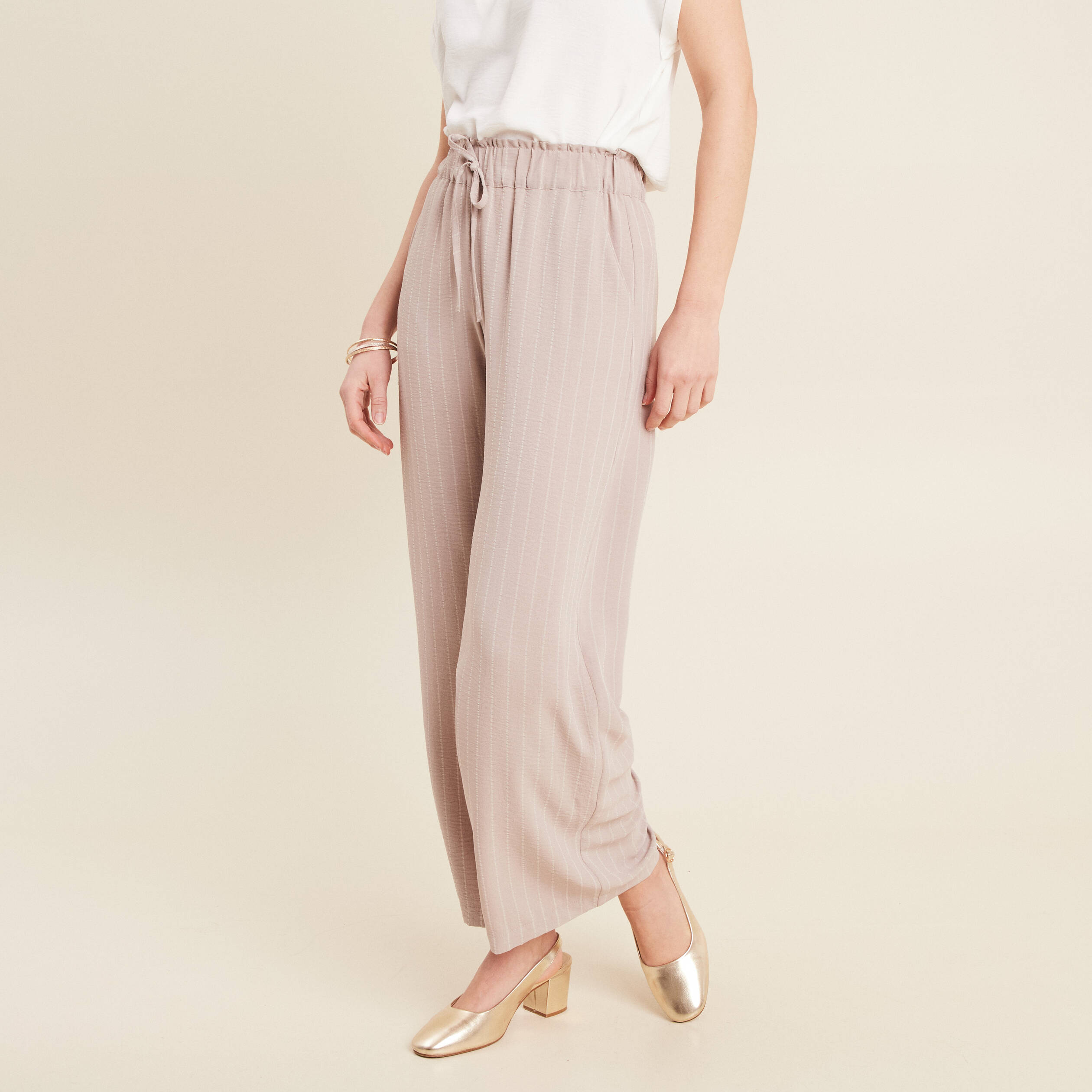 pantalon large taille haute beige femme Pantalon large taille haute beige femme