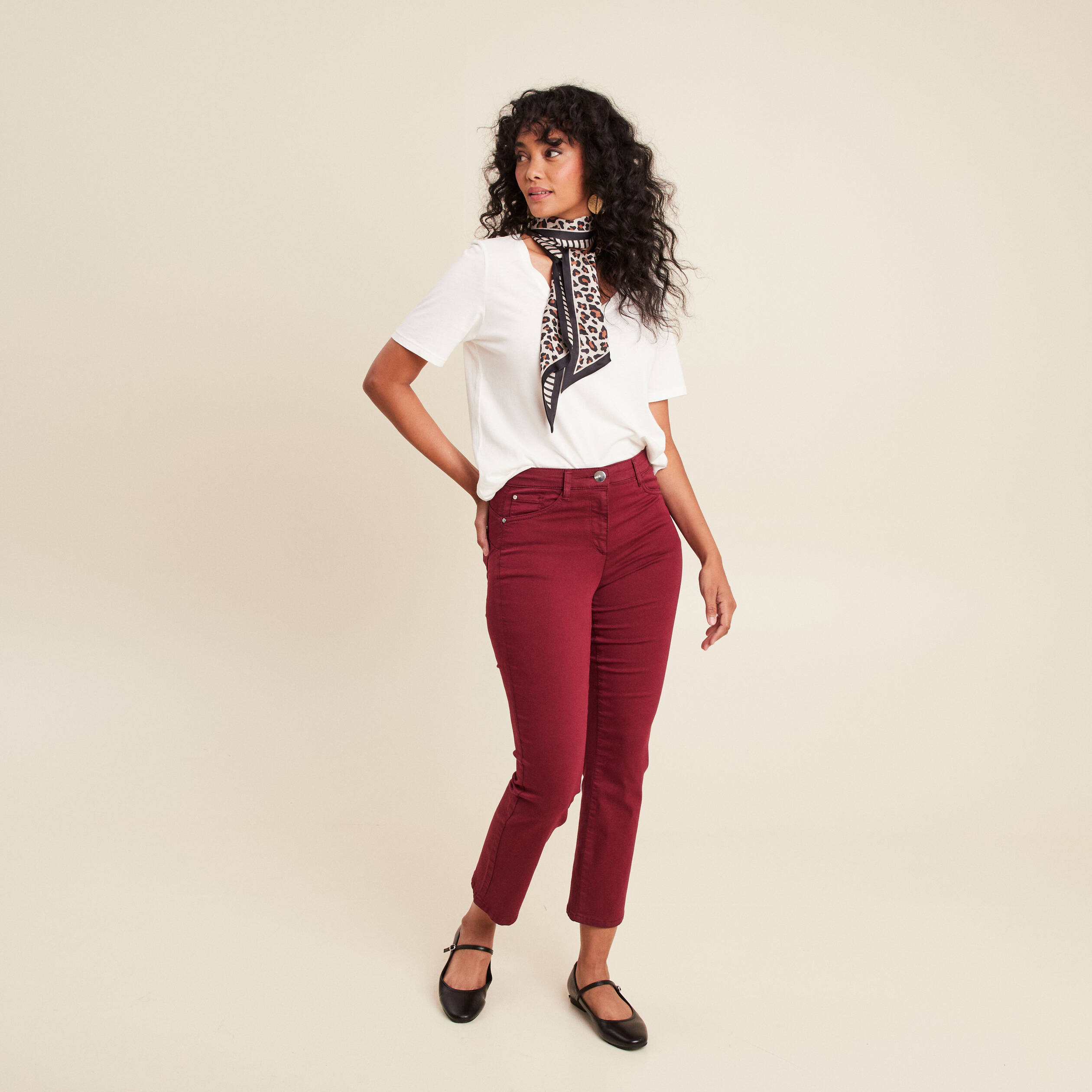 pantalon droit taille haute 78eme bordeaux femme Pantalon droit taille haute 7/8ème bordeaux femme