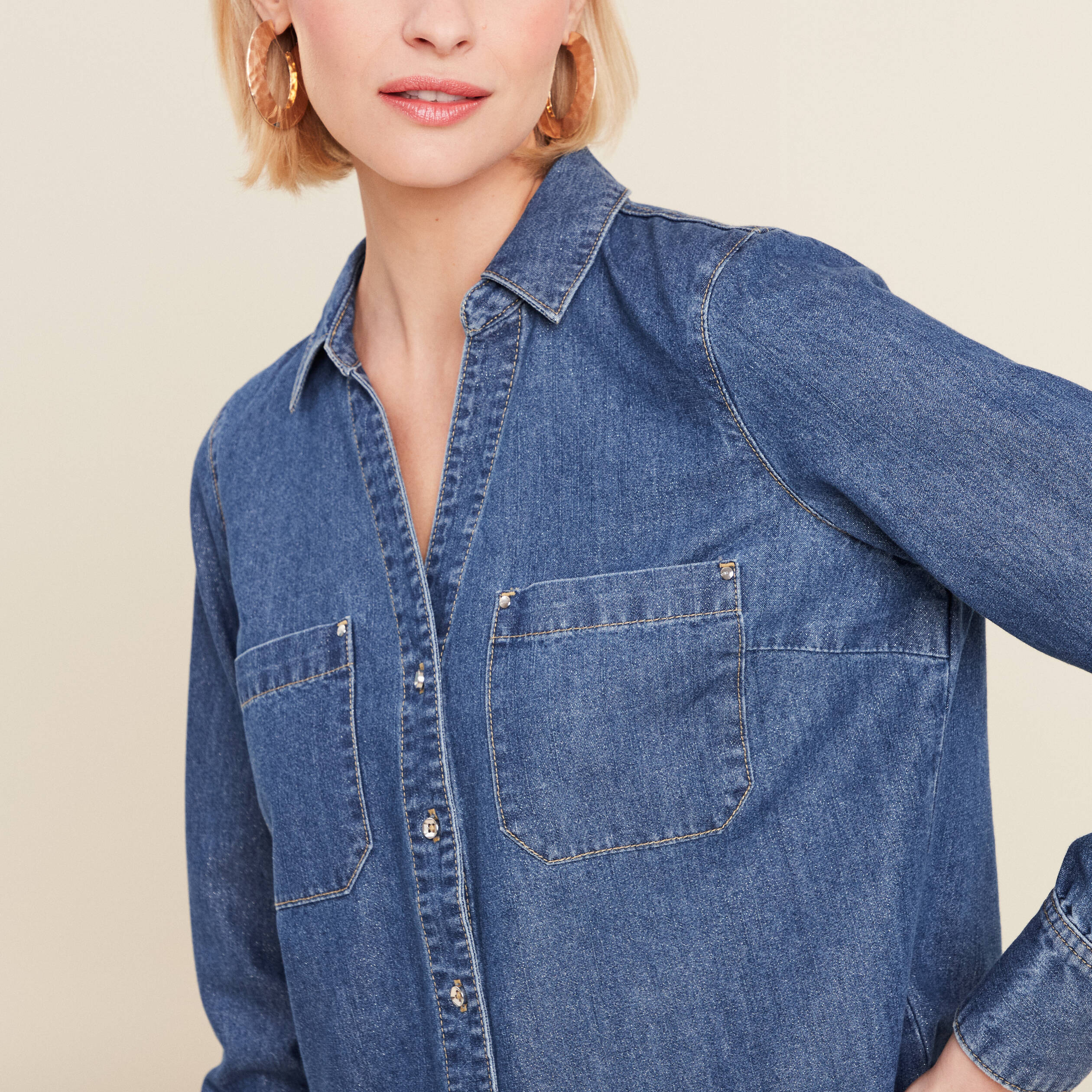 chemise manches longues jean denim stone femme Chemise manches longues jean denim stone femme